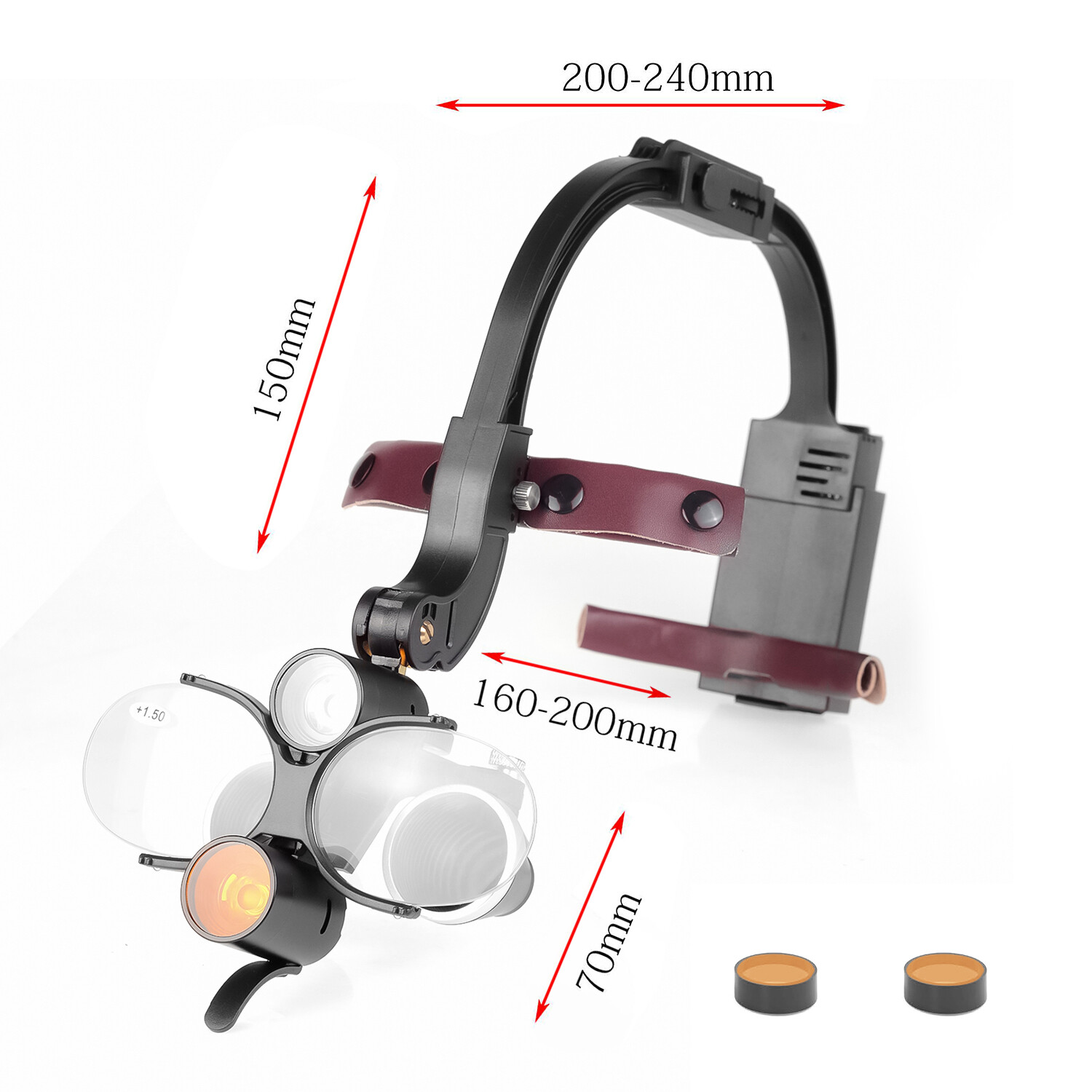 Dental 5W Wireless Optical LED Headlight Two LED Lights with 2.5X-420 Loupes US