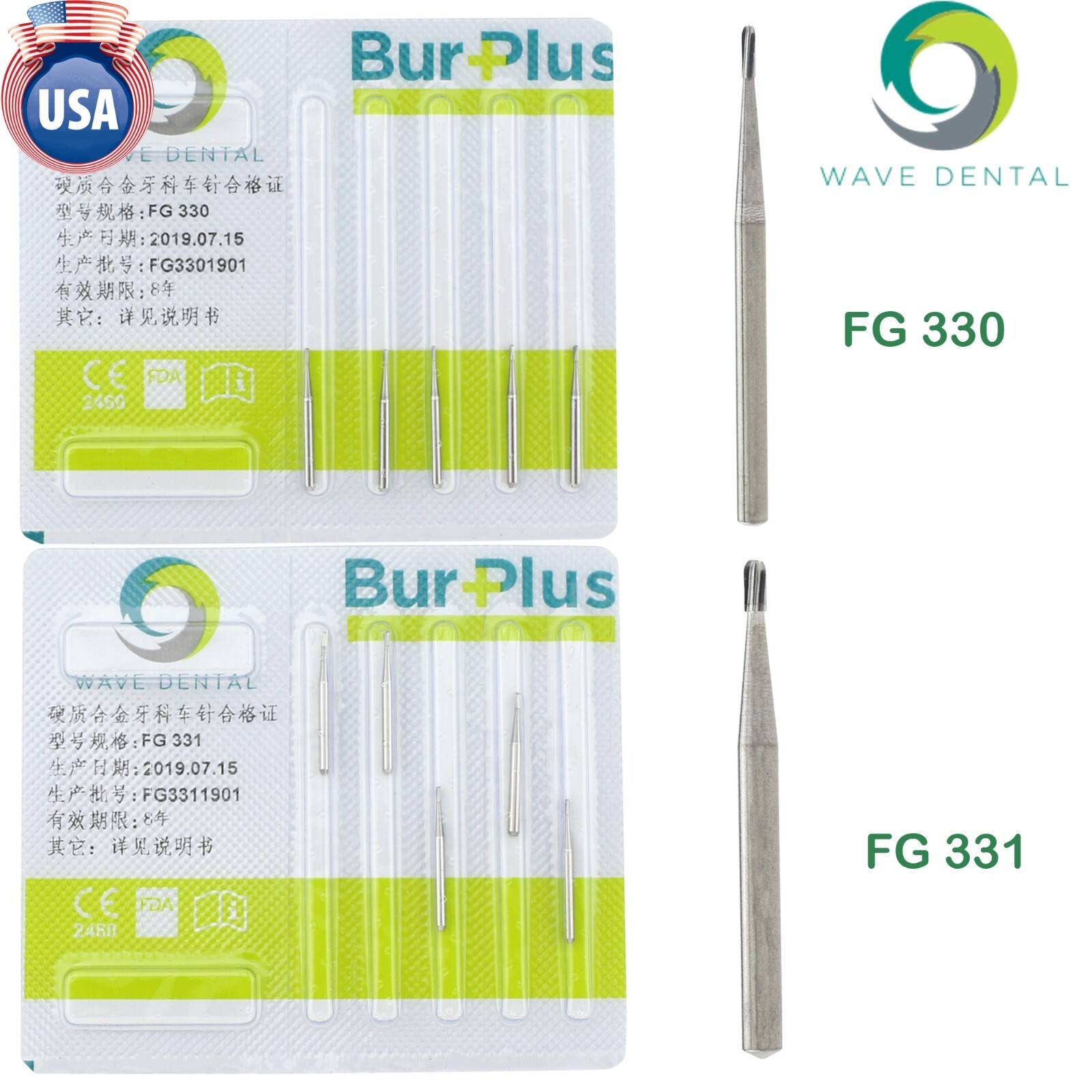 US Wave Dental FG330 Bur FG331 Bur Tungsten Carbide Friction Grip Pear PRIMA UK