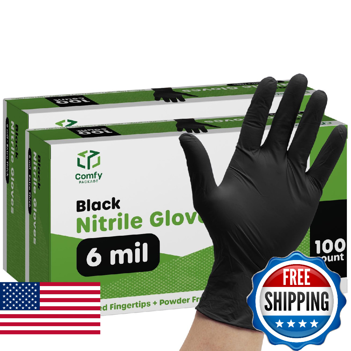 Comfy Package Black Nitrile Gloves 200 Count 6 Mil Heavy Duty Disposable Gloves