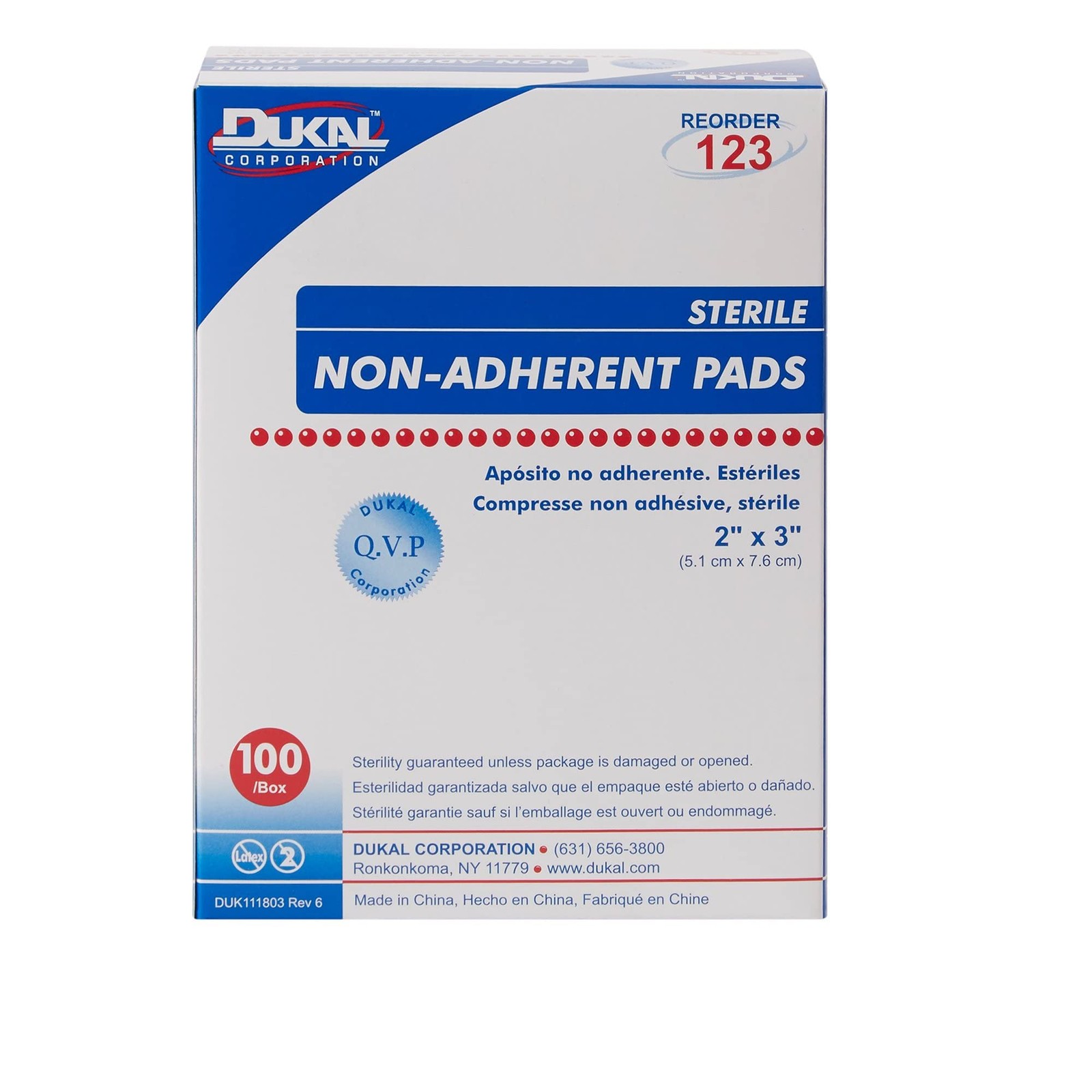 Dukal Sterile Non-Adherent Dressing Rectangle 2 x 3 123 100 Count (Pack of 1)