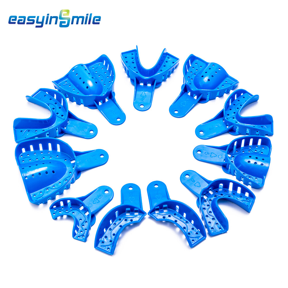 12 Pcs Dental Impression Tray Perforated Plastic S/M/L/XL/ Upper Lower Anterior