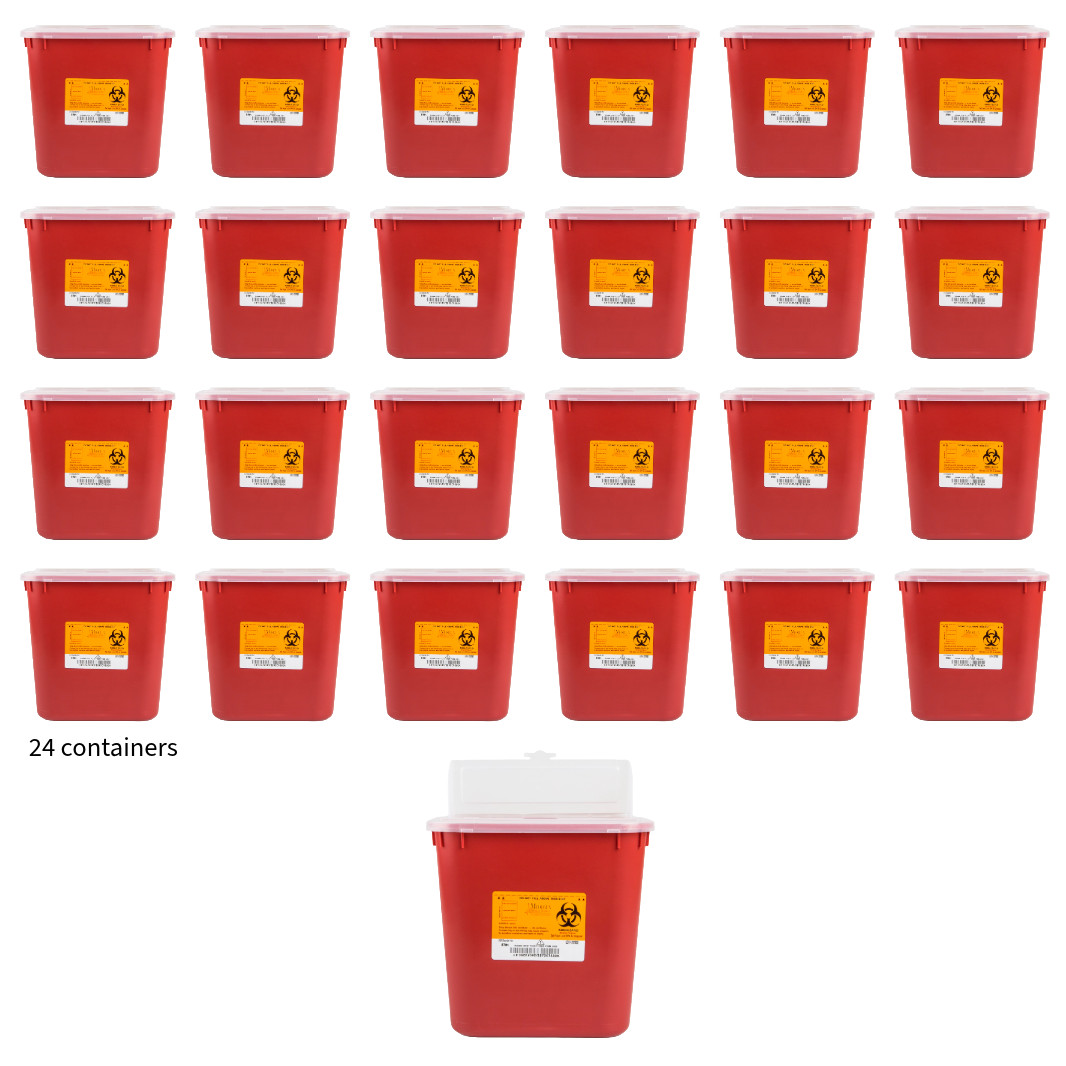 Medegen Stackable Biohazard Sharps Container, 2 Gallon Capacity Each- Case of 24