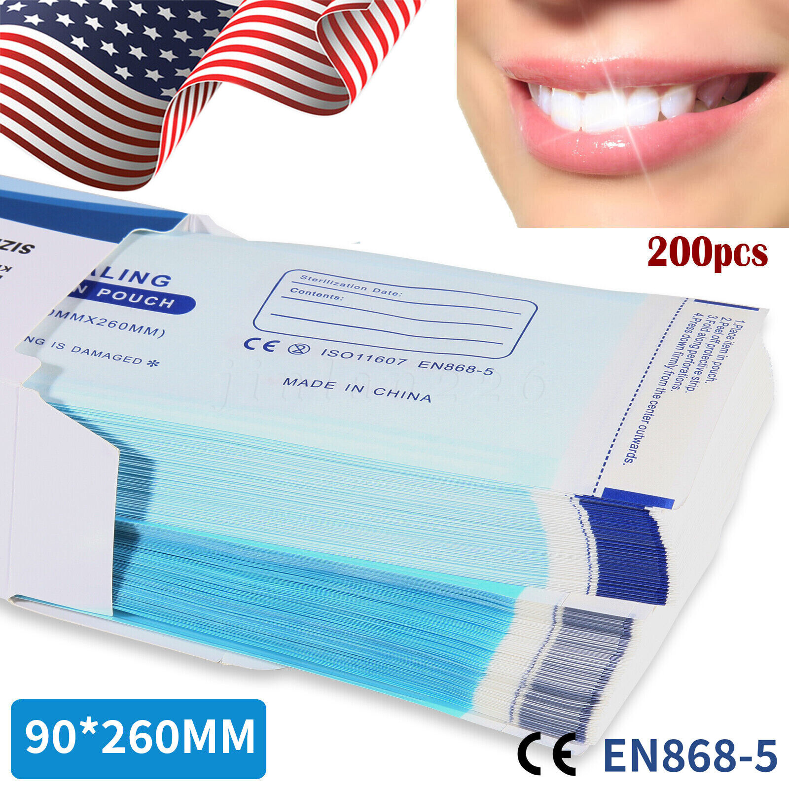 200 Self-Sealing Sterilization Pouch, 3.5″ x 10″ Paper/Blue Film (1 Box)