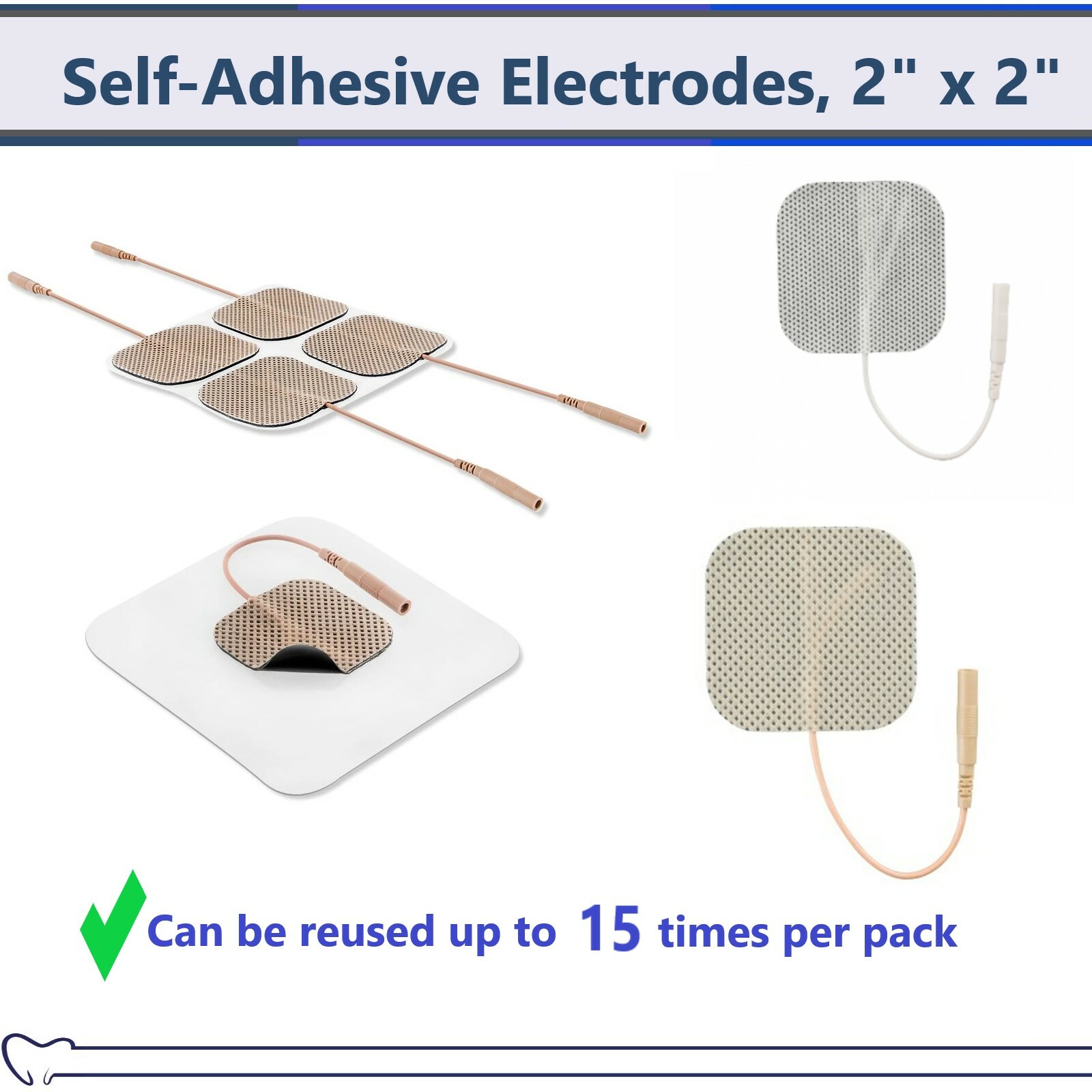 Compass Electrodes, 2″ x 2″, Tan White Cloth, Reuseable Self Adhering For Tens