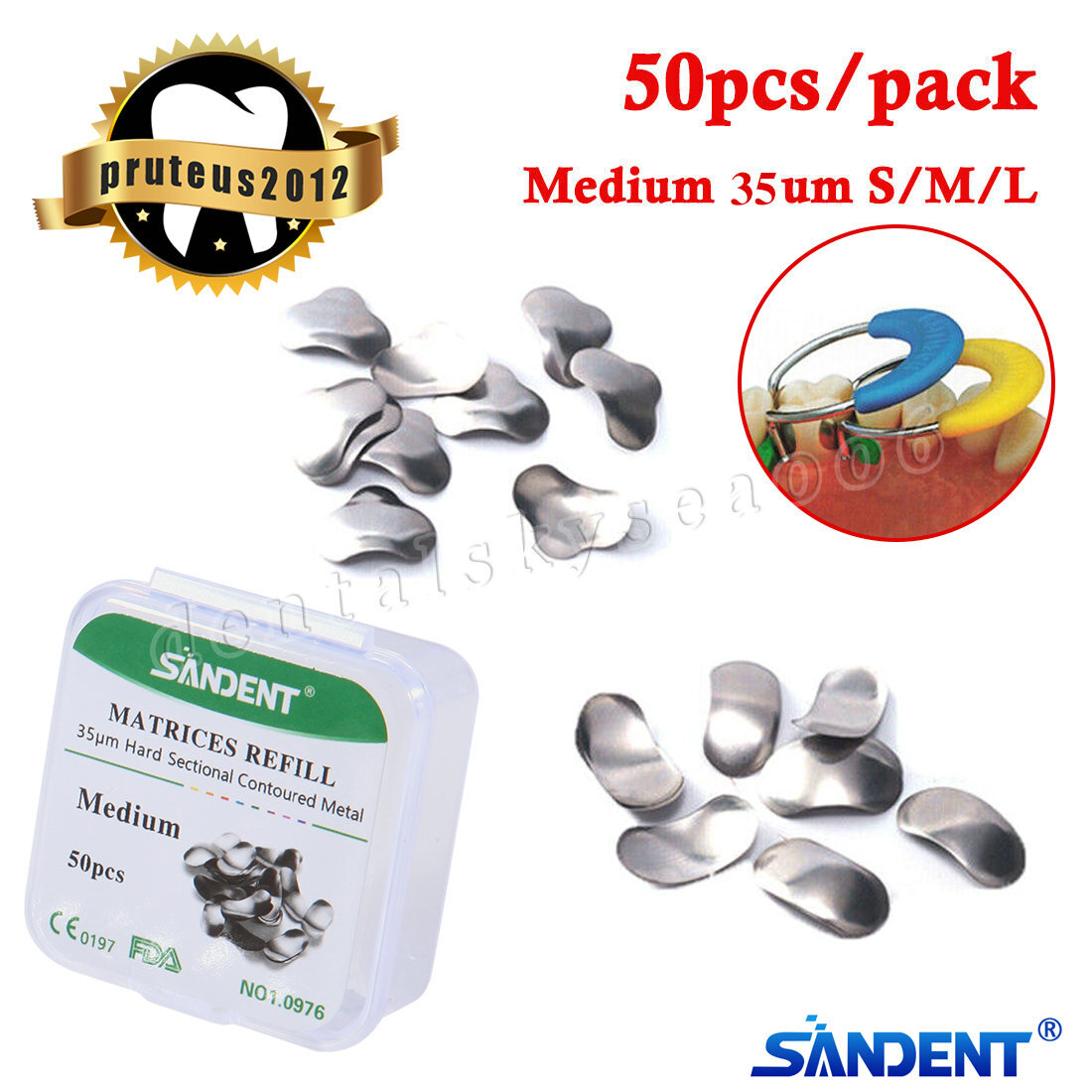 50PC Dental Metal Matrices Matrix Band Sectional Contoured Refill 35μm USA