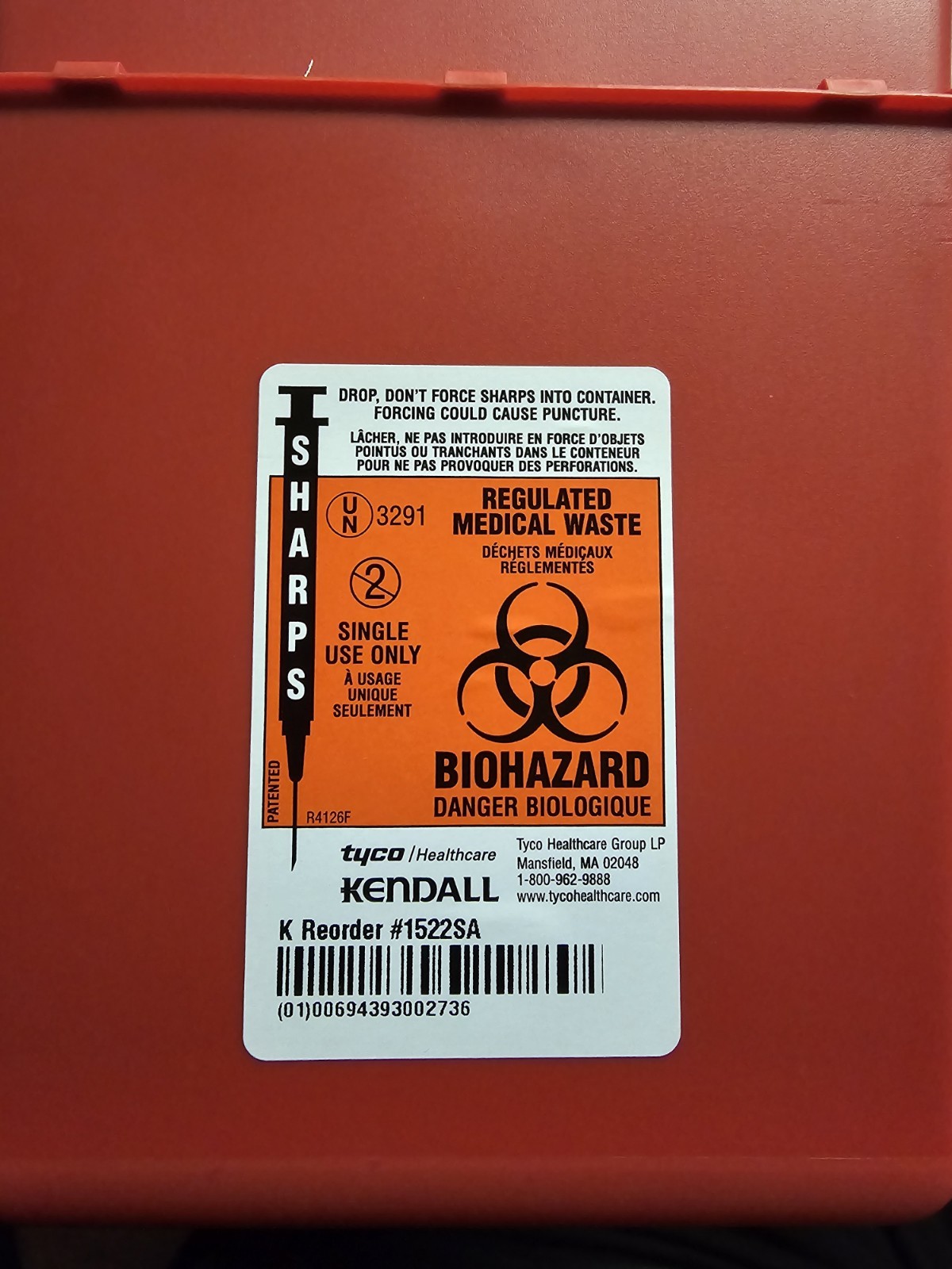 Kendall 1522SA Phlebotomy Sharps Needle Disposal Container 2.2 Qt Free Shipping