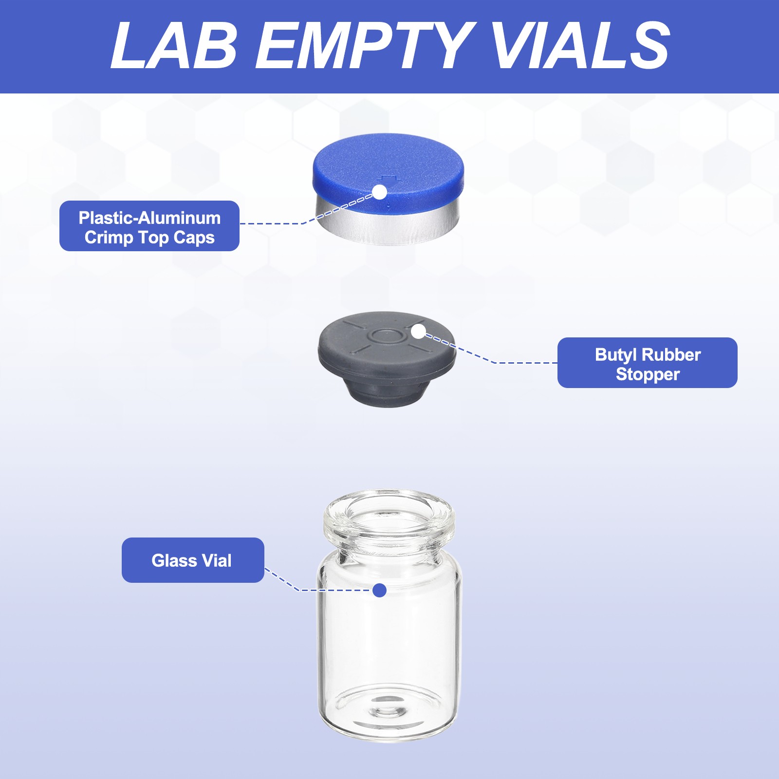 10 Pack 5ml Lab Empty Vials for Injection, Transparent and Blue