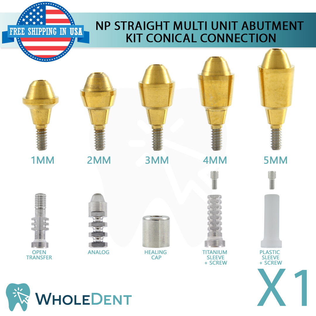 1x NP Conical Connection Straight Abutment Multi Unit 1.6mm Kit Dental
