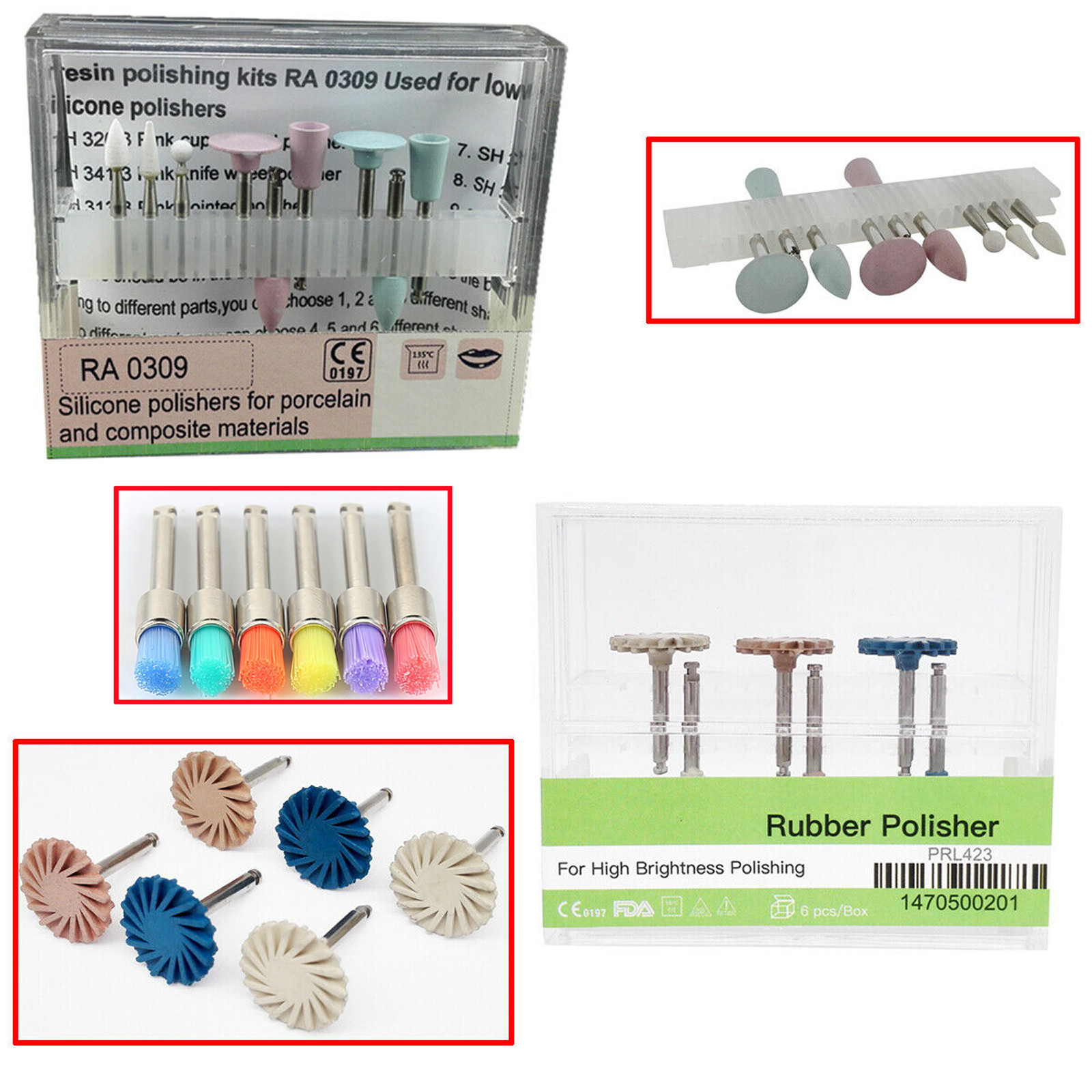 Dental Diamond Burs Cups Composite Polishing Burs Kit RA HP FG Shank Type