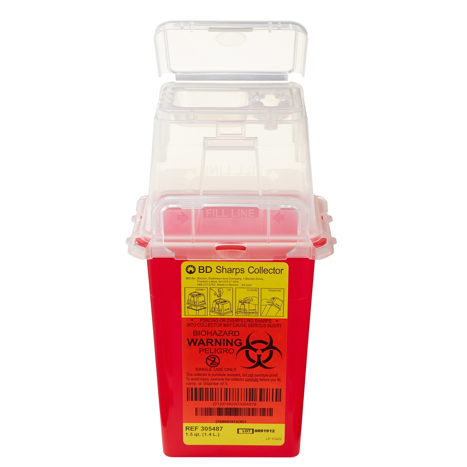 BD Phlebotomy Sharps Container 1.5 Quart Nestable Red Waste Collector 305487