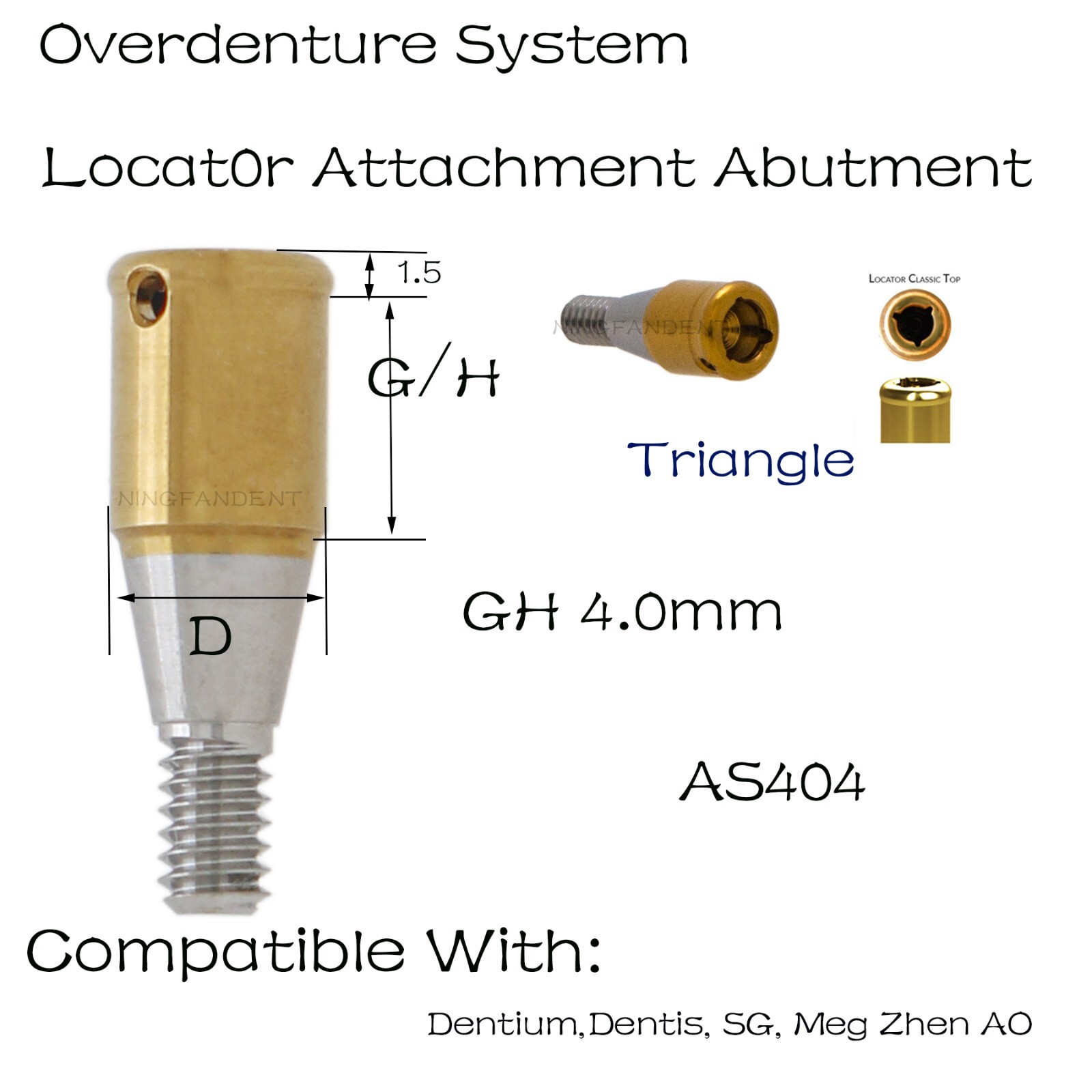 Dental Overdenture Locat0r System Implant Abutment 4.0mm GH For Den-tium AS404