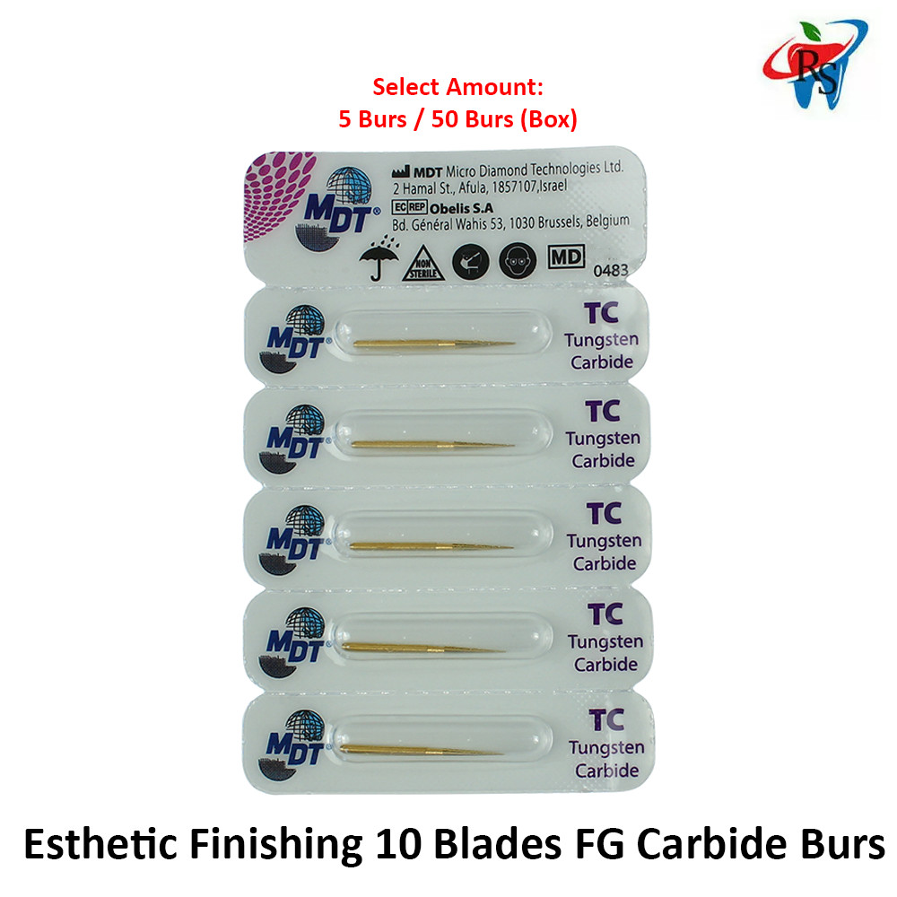Dental MDT Esthetic Finishing 10 Blades FG 166 Carbide Burs 200k RPM Ø1.4mmX9.0