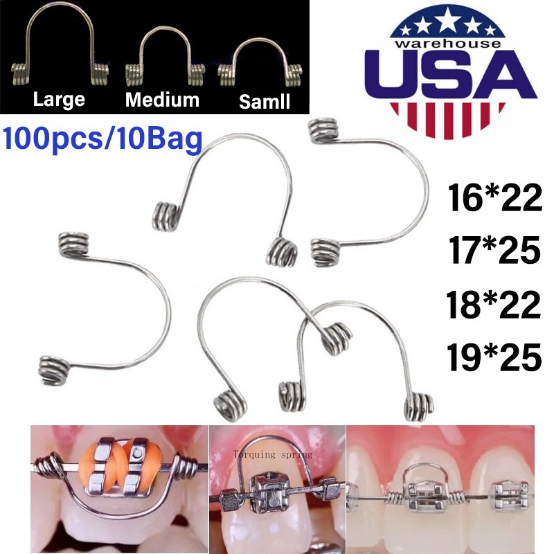 100pc Dental Torquing Torque Spring Wire Single Ortho Curved Small/Medium/Large