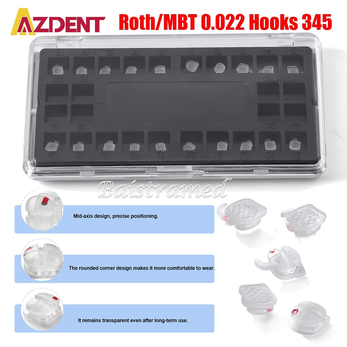AZDENT Dental Orthodontic Ceramic Brackets Braces Roth/MBT 0.022 Hooks 345