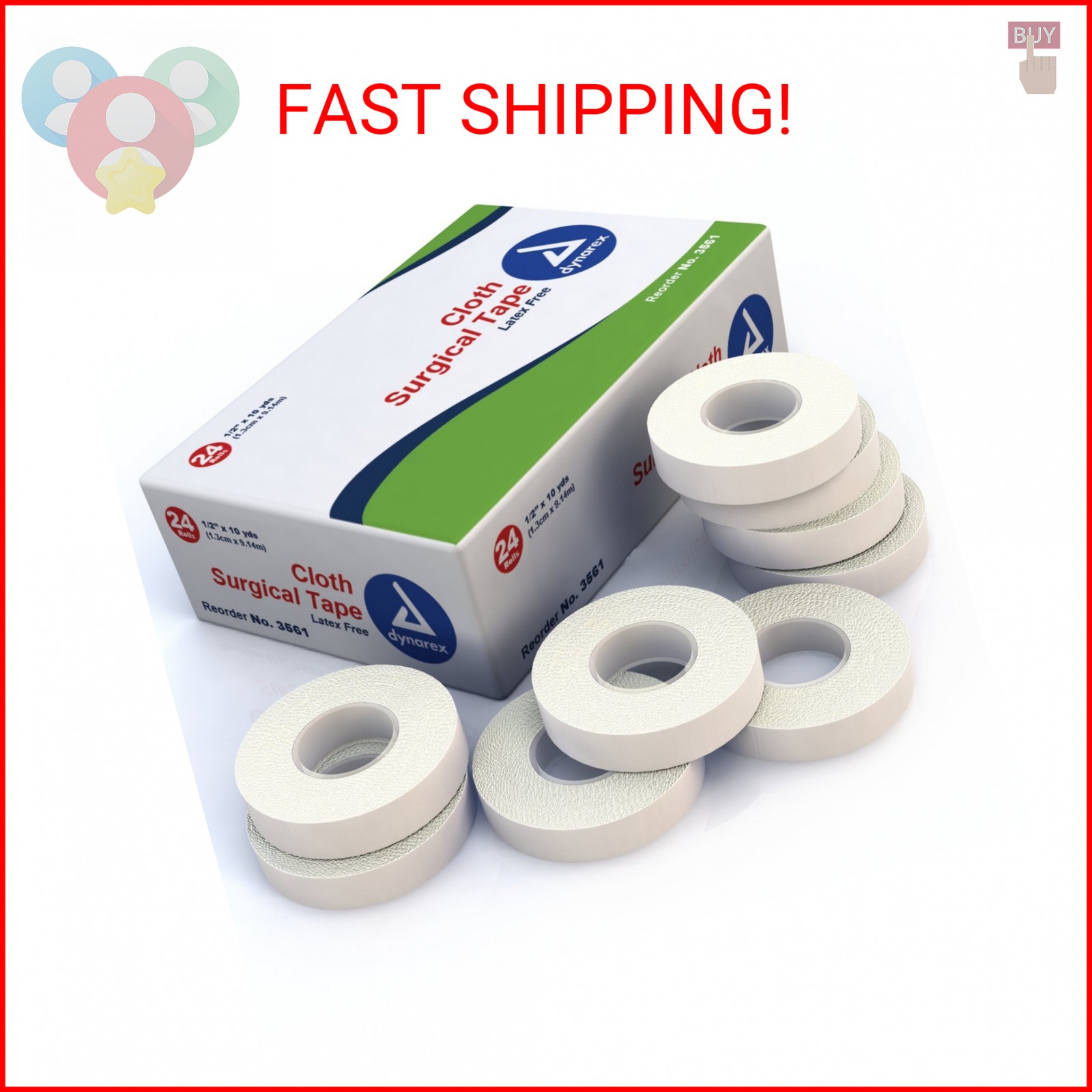 Dynarex Cloth Surgical Tape, Durable, Soft-Smooth Silky Fabric, Latex-Free, Tear