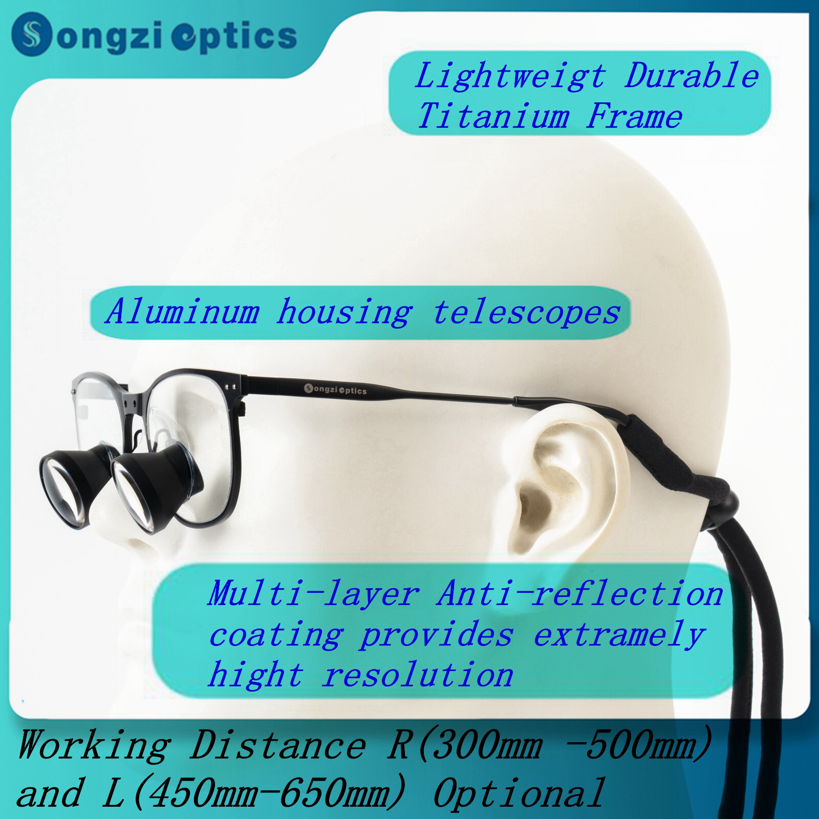 2.5X 3X 3.5X TTL Titanium Frame Dental Surgical Loupes with LED Headlight