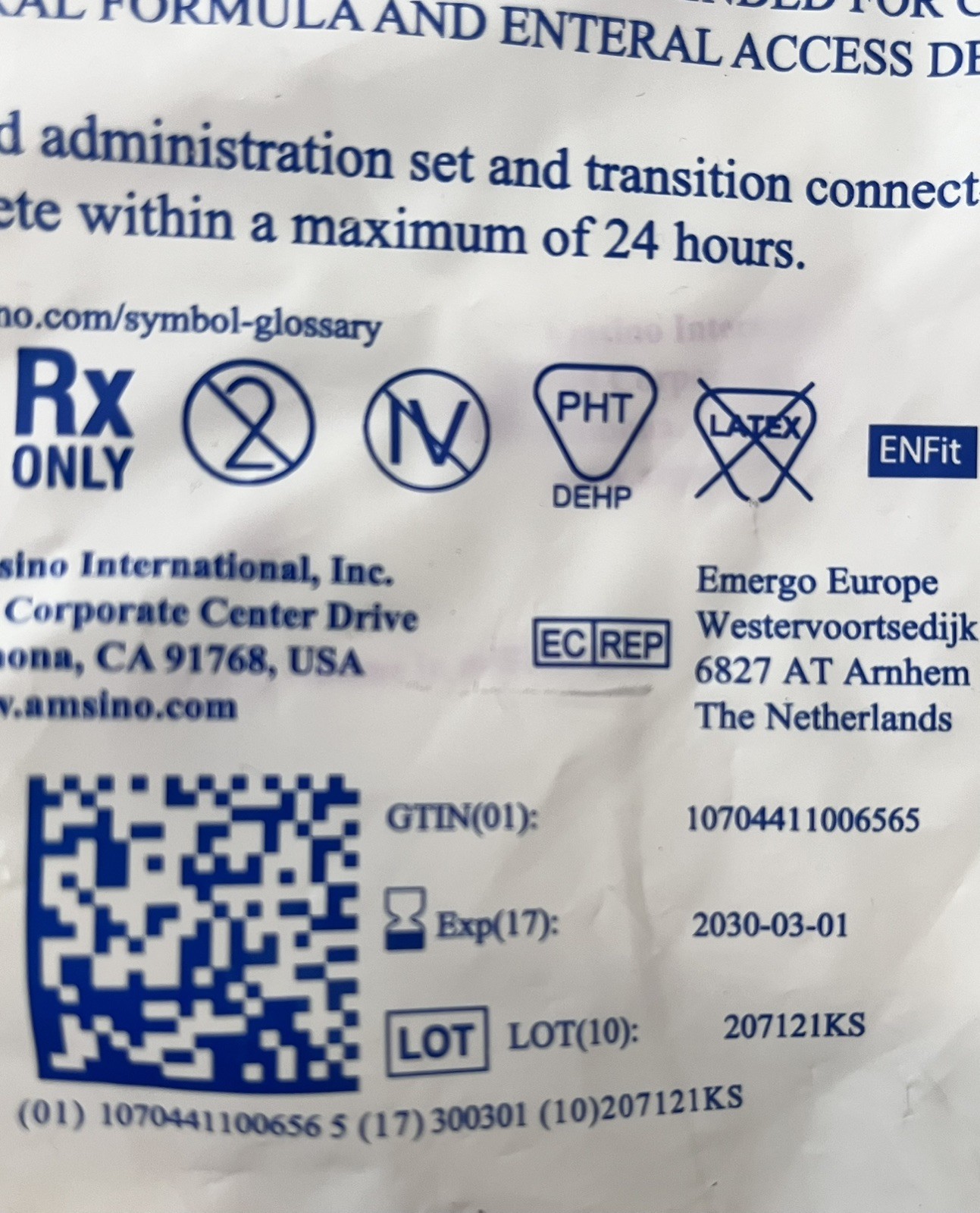 Amsino AMSure ENFIT Feed Bag (3 Sets) 1200mL Exp 03/2030 SEALED