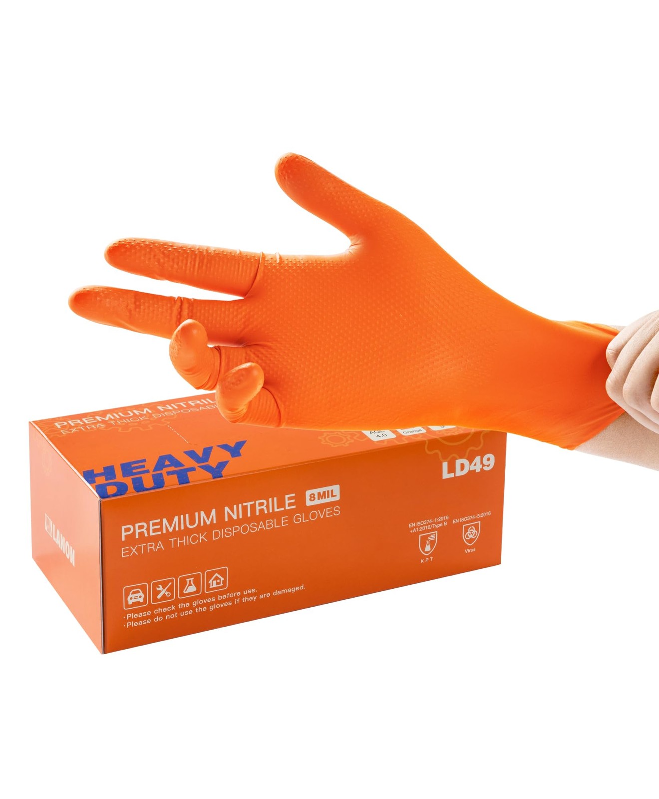 Orange Nitrile Disposable Gloves 8mil, Heavy Duty, Food Safe, XL