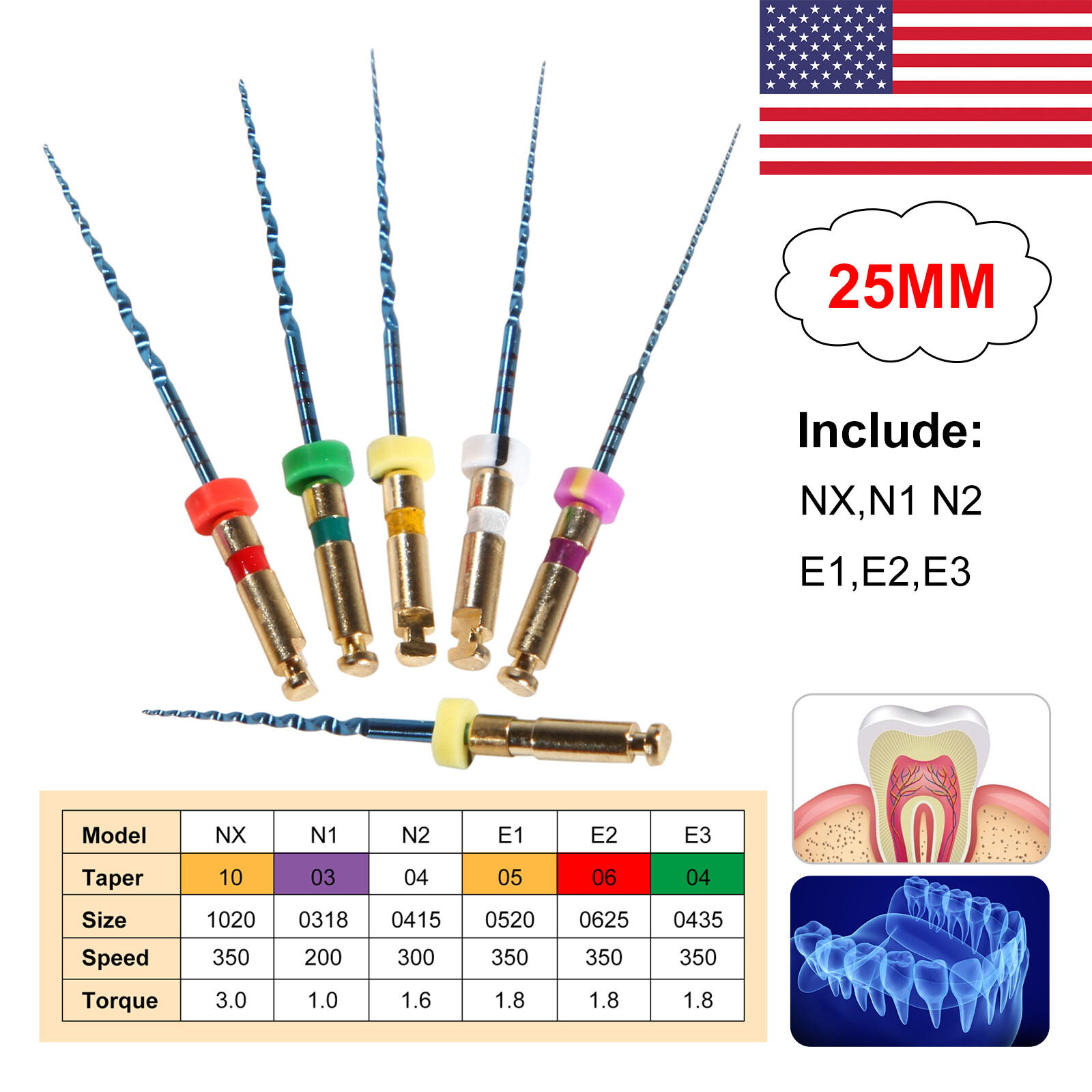 Dental Endo Endodontic File Engine Rotary Root Canal NiTi Files 25MM Flexible