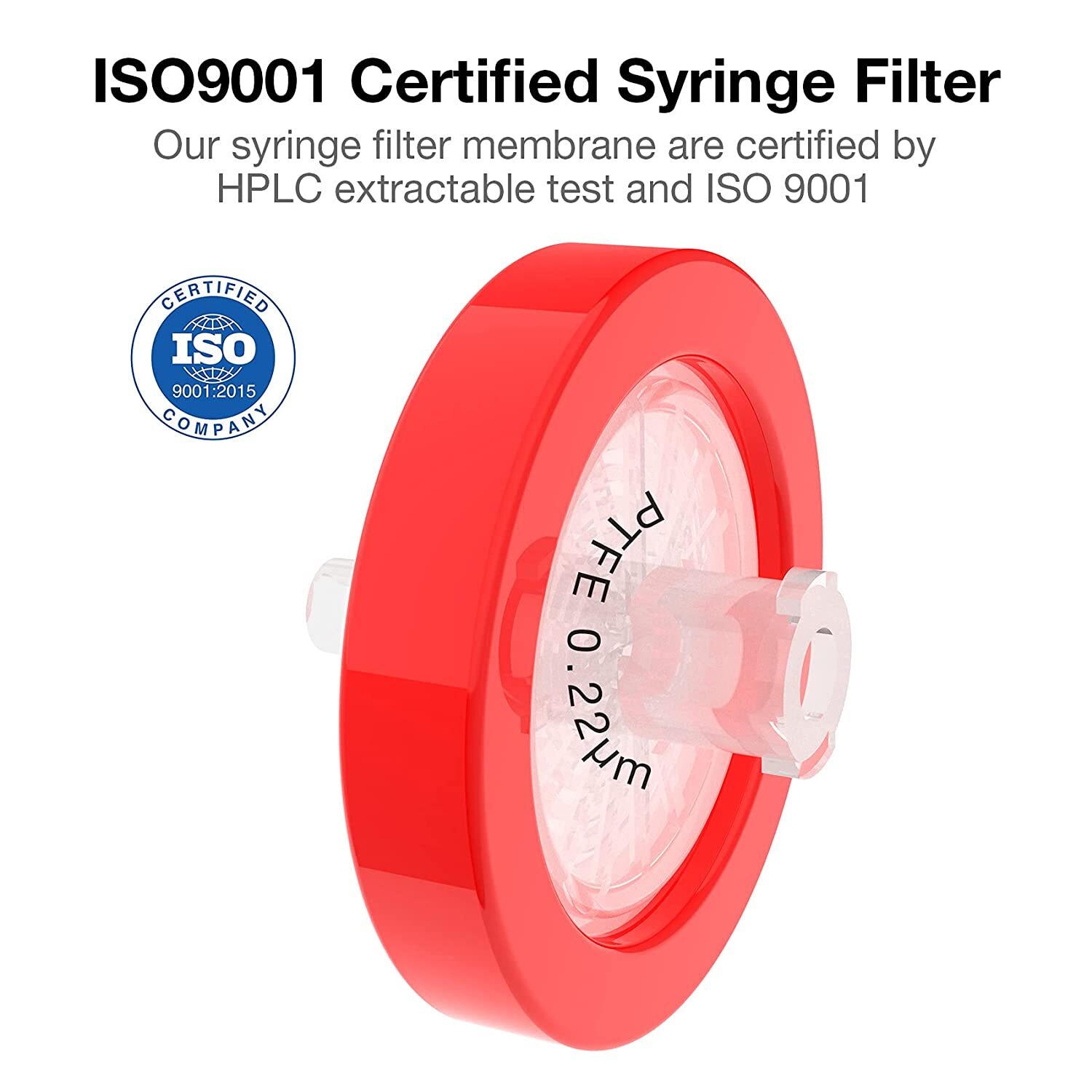 100pcs Syringe Filter PTFE Membrane 25mm Diameter 0.22μm HPLC Lab