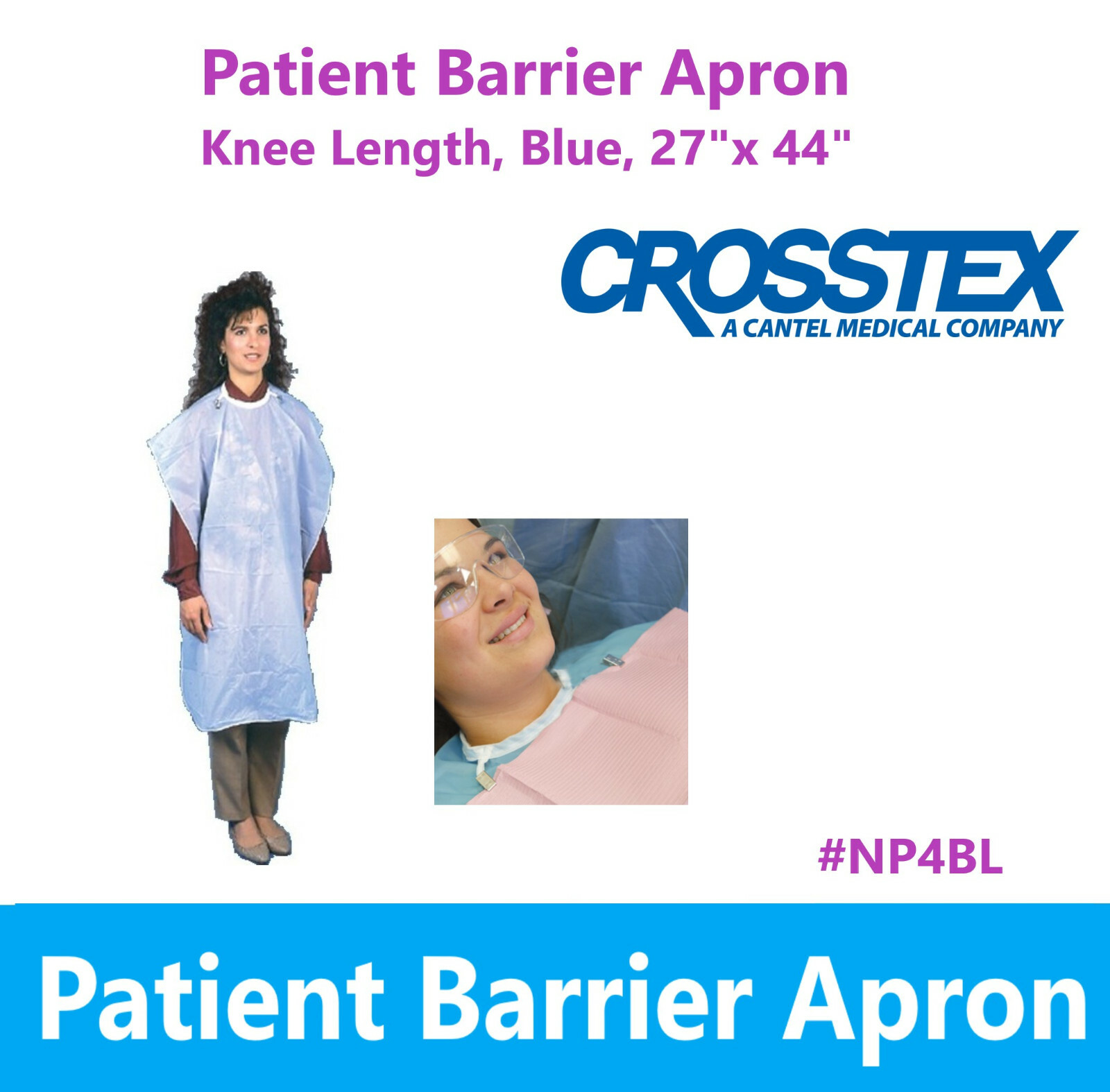 Dental Medical Plastic Patient Apron, Knee Length, 27″ x 44″ Barrier, Blue