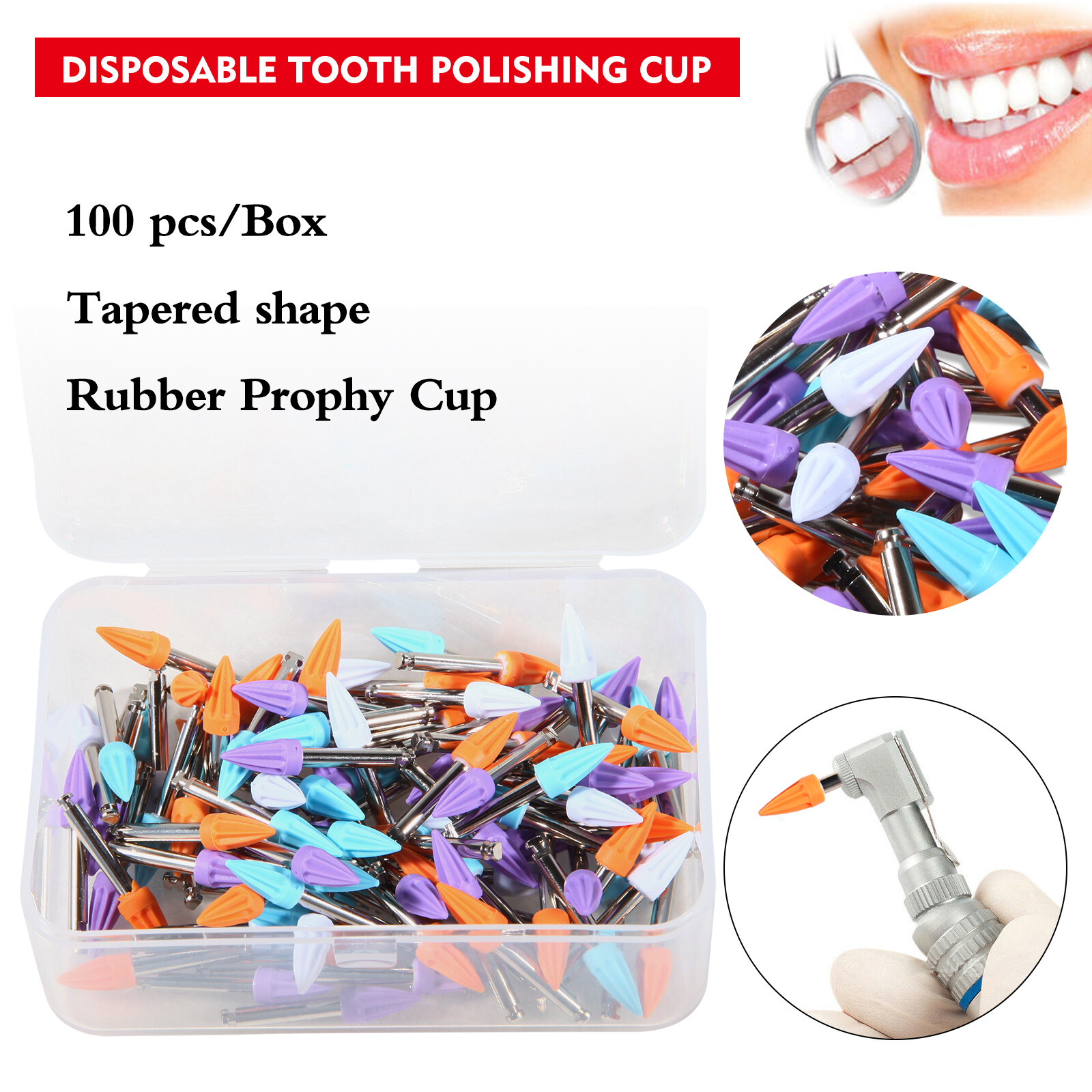 100PCS Prophy Cup Latch Type RUBBER DENTAL TOOTH POLISHING CUP Tapered shape