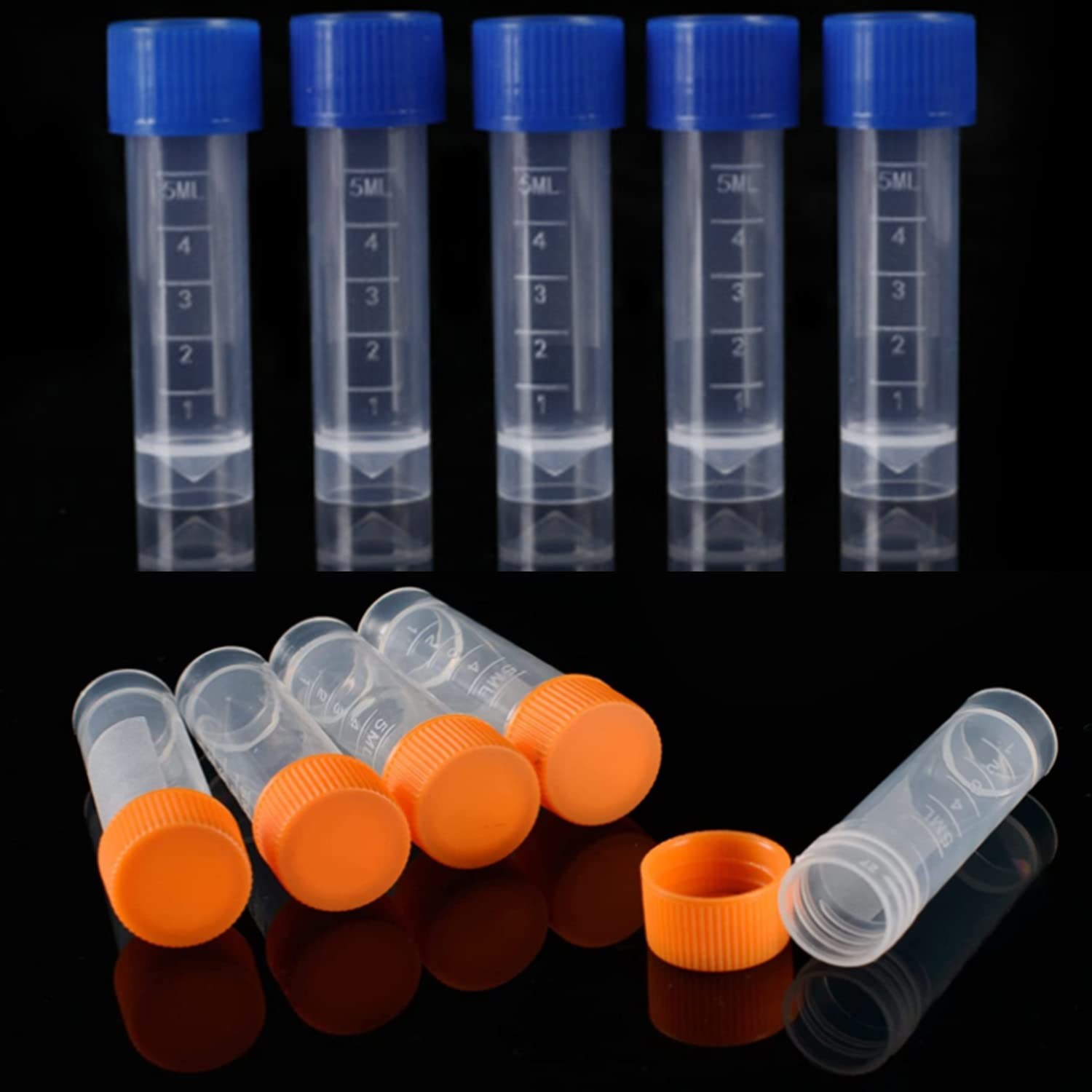 100 PCS 5ml Cryo Tubes Orange Screw Cap Graduated Vial Sample Bottles Tubes