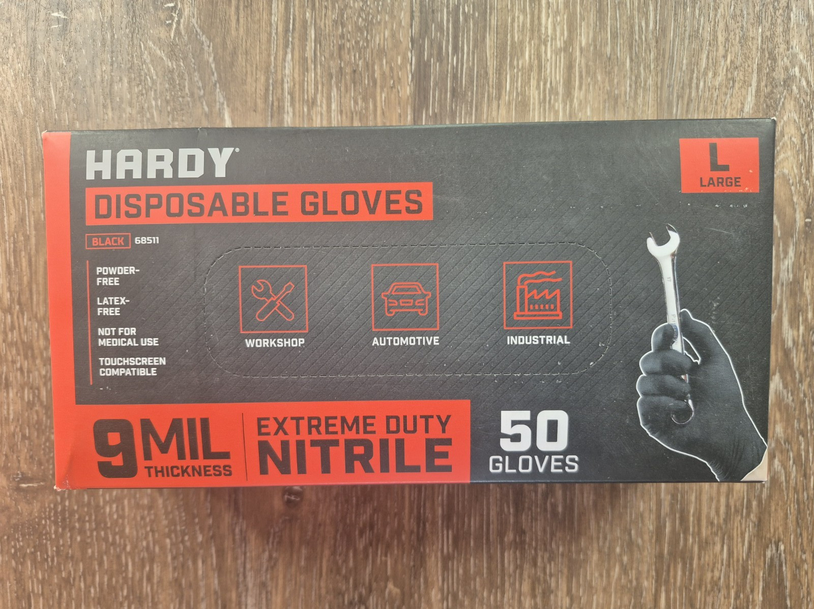 HARDY Extreme Duty Nitrile Powder-Free Gloves Large (9 Mil/Black) (50 Pack)