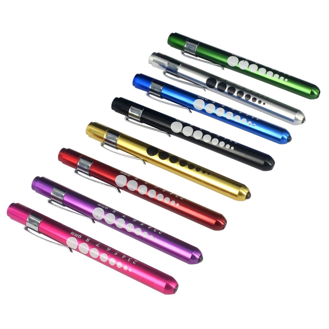 Set of 8 colors Aluminum Medical Diagnostic Penlight Pocket LED with Pupil Gauge