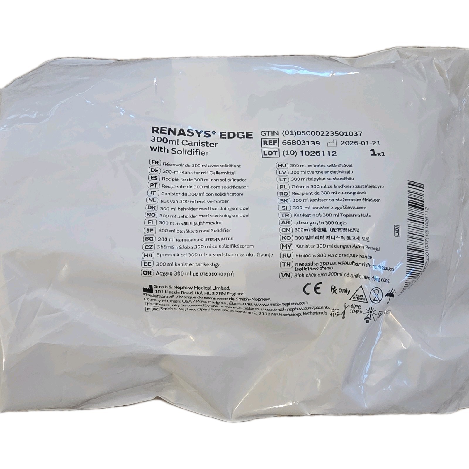 Smith & Nephew RENASYS EDGE 300mL Canister w/ Solidifier 66803139 QTY3 Free Ship