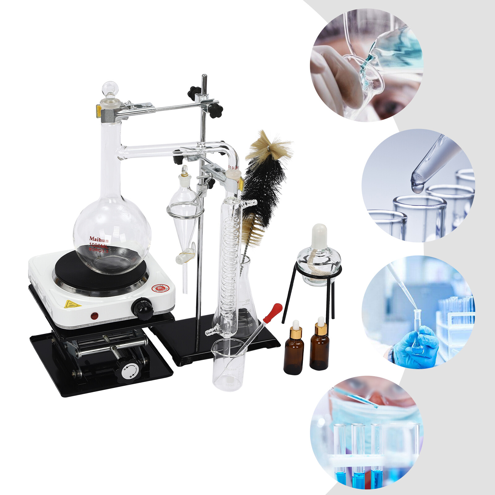 Essential Oil Distillation Apparatus Lab Home Glassware Distillation Kits 1000ml