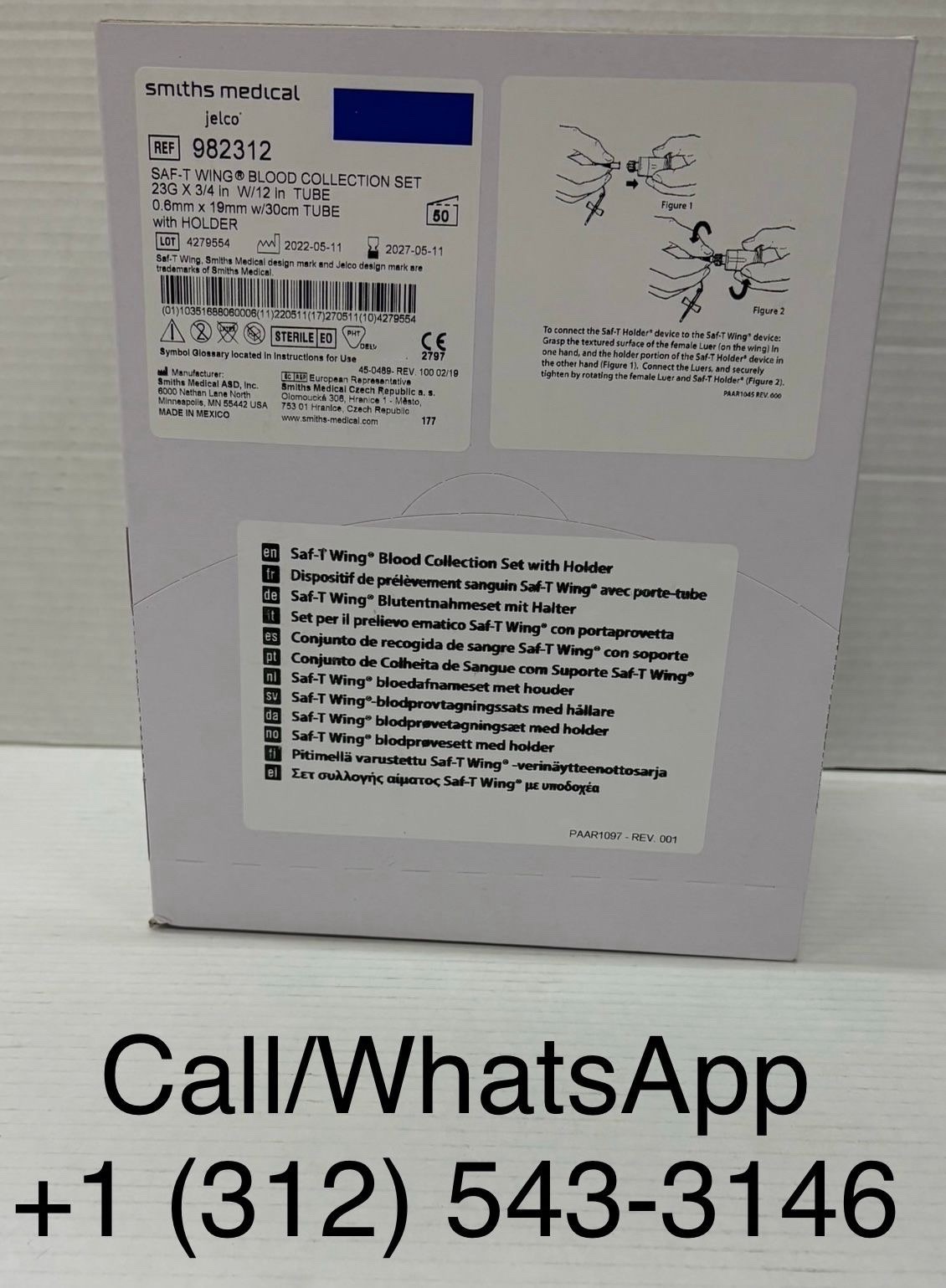 Smiths Medical Jelco Saf-T Wing Blood Collection Sets 50Ct 982312 (23Gx3/4in)