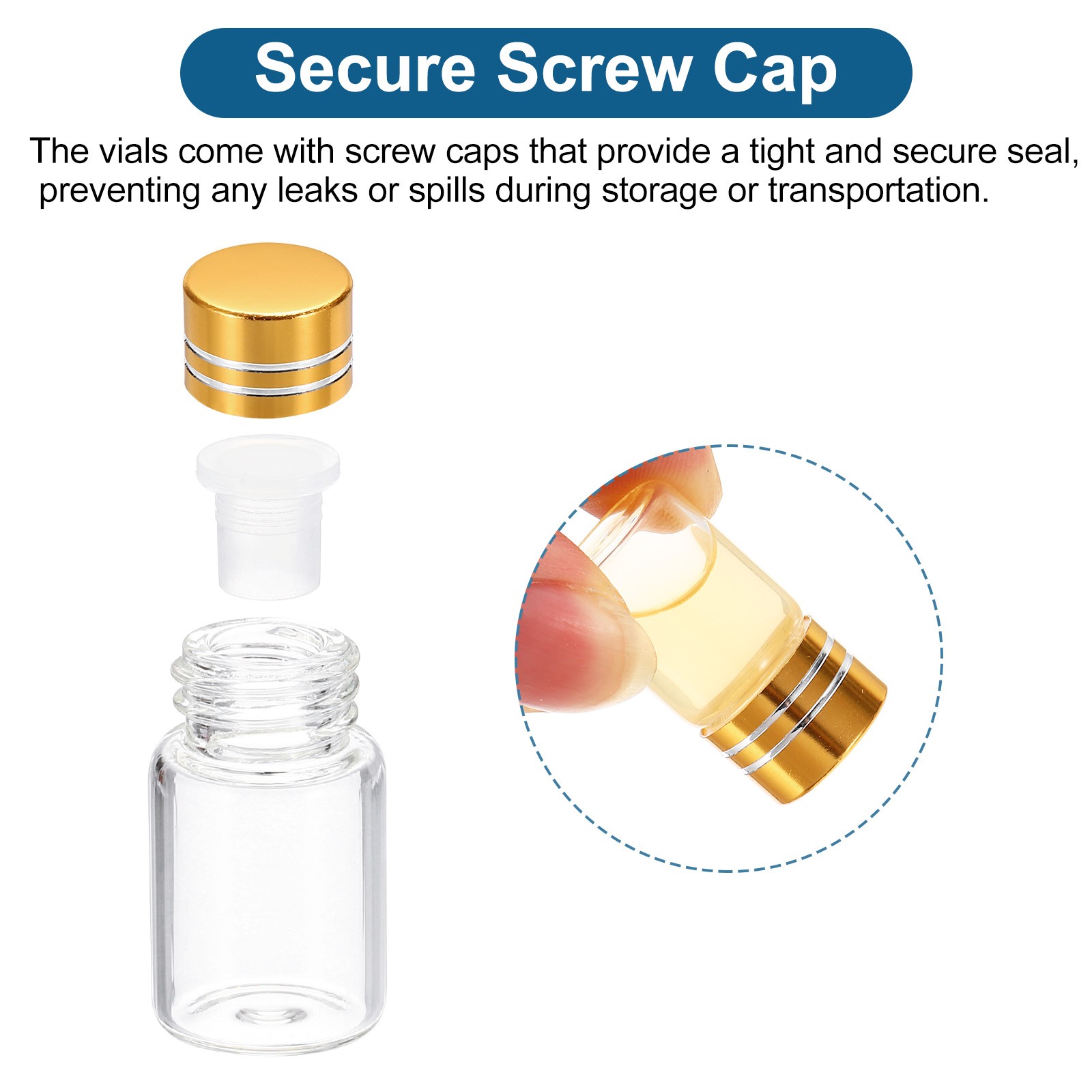 2ml Tiny Glass Bottles Vials 100Pcs Mini Clear Bottles Glass Screw Cap Golden