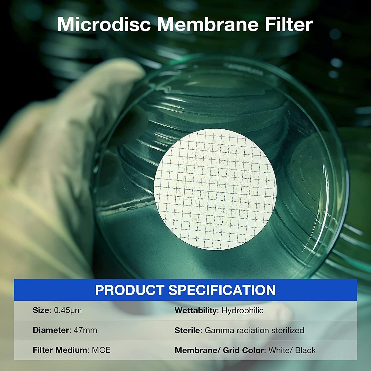 0.45µm/47mm MCE Membrane Filter Gridded Sterile,Hydrophilic,Lab Filters