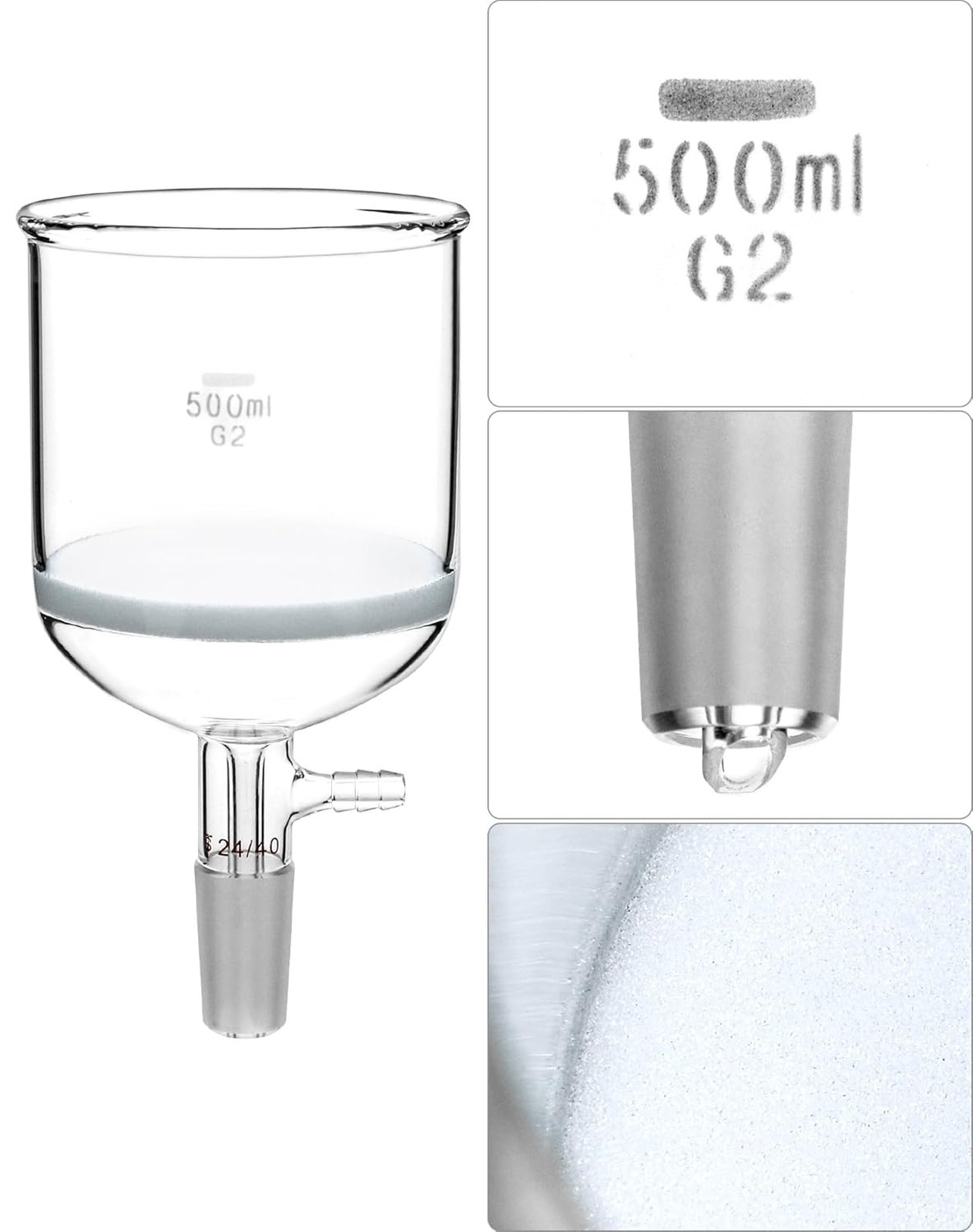 Borosilicate Glass Erlenmeyer Flask 1000ml with 24 40 Joint and 500ml Buchner
