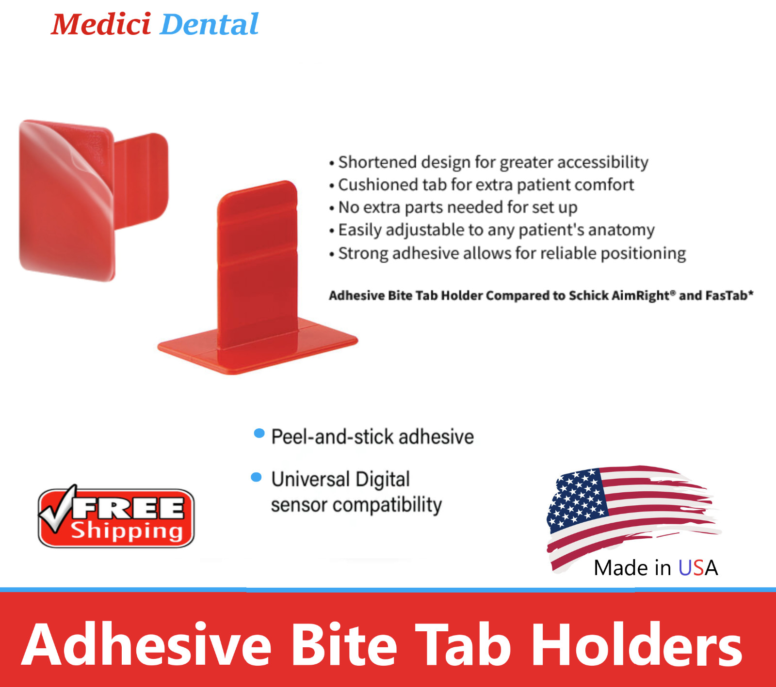Dental X-Ray Sensor SoftBite Disposable Adhesive Cushioned Bite Tab Holders Red
