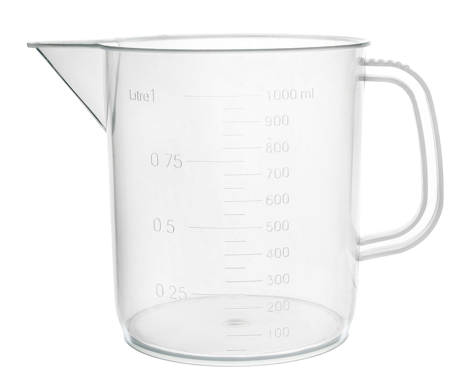 EISCO Plastic Pitcher, 1000mL (1L) – Short Form, Euro 1 Liter, Transparent
