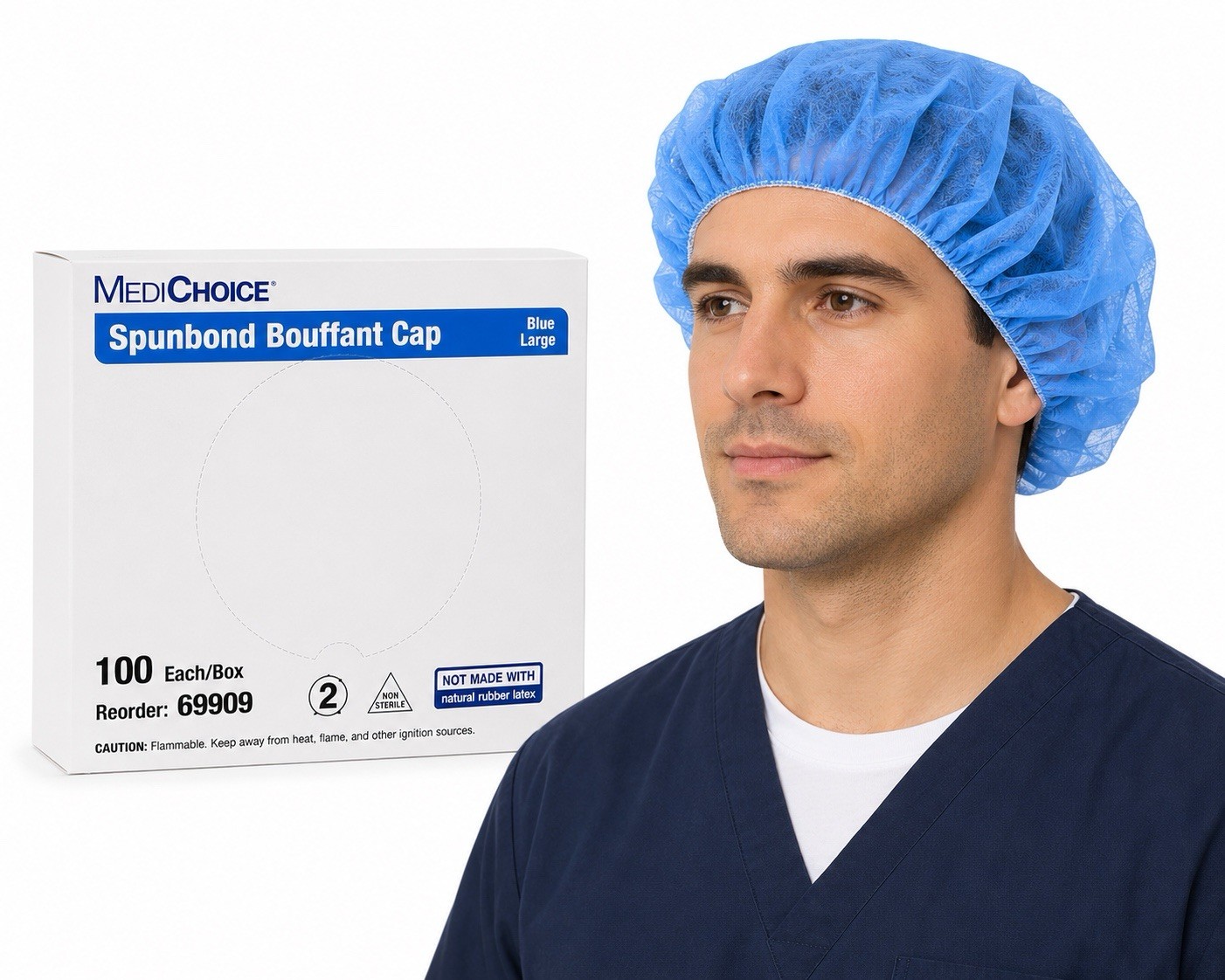 MediChoice Spunbond Bouffant Caps Blue Large Non-Sterile 100/Box 69909