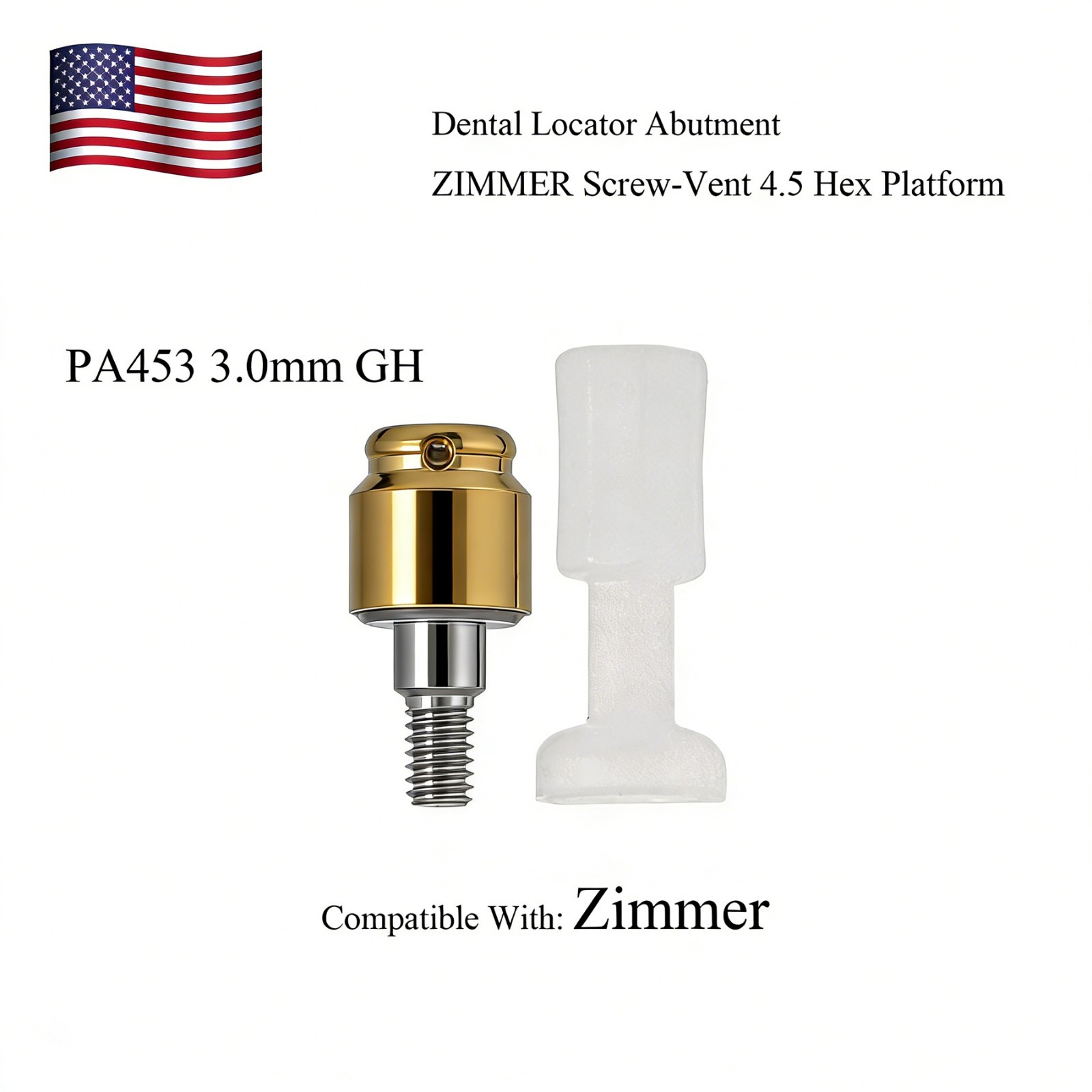 Dental Attachment Locator Abutment for Zimmer Screw-Vent 4.5 Platform 1-5.0mm H
