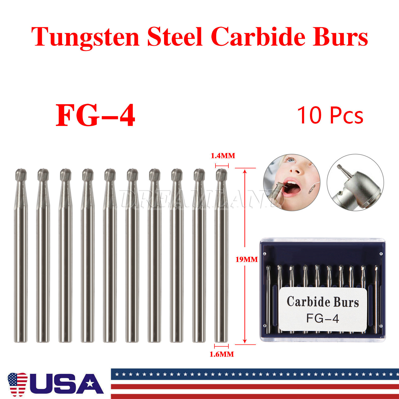 FG4 FG #4 Dental Carbide Burs, (100 Pack) – High Speed Friction Grip