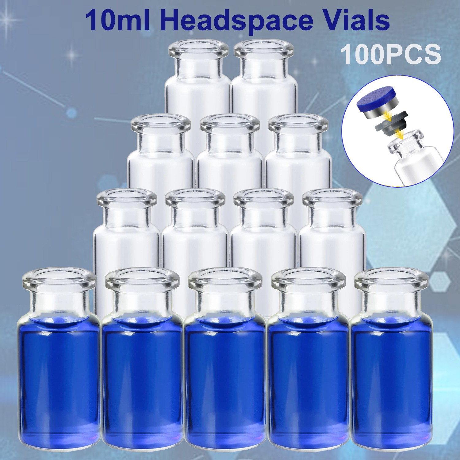 1000X 10ml Headspace Vials Clear Glass Bottle 20mm Crimp top Flat Bottom HPLC