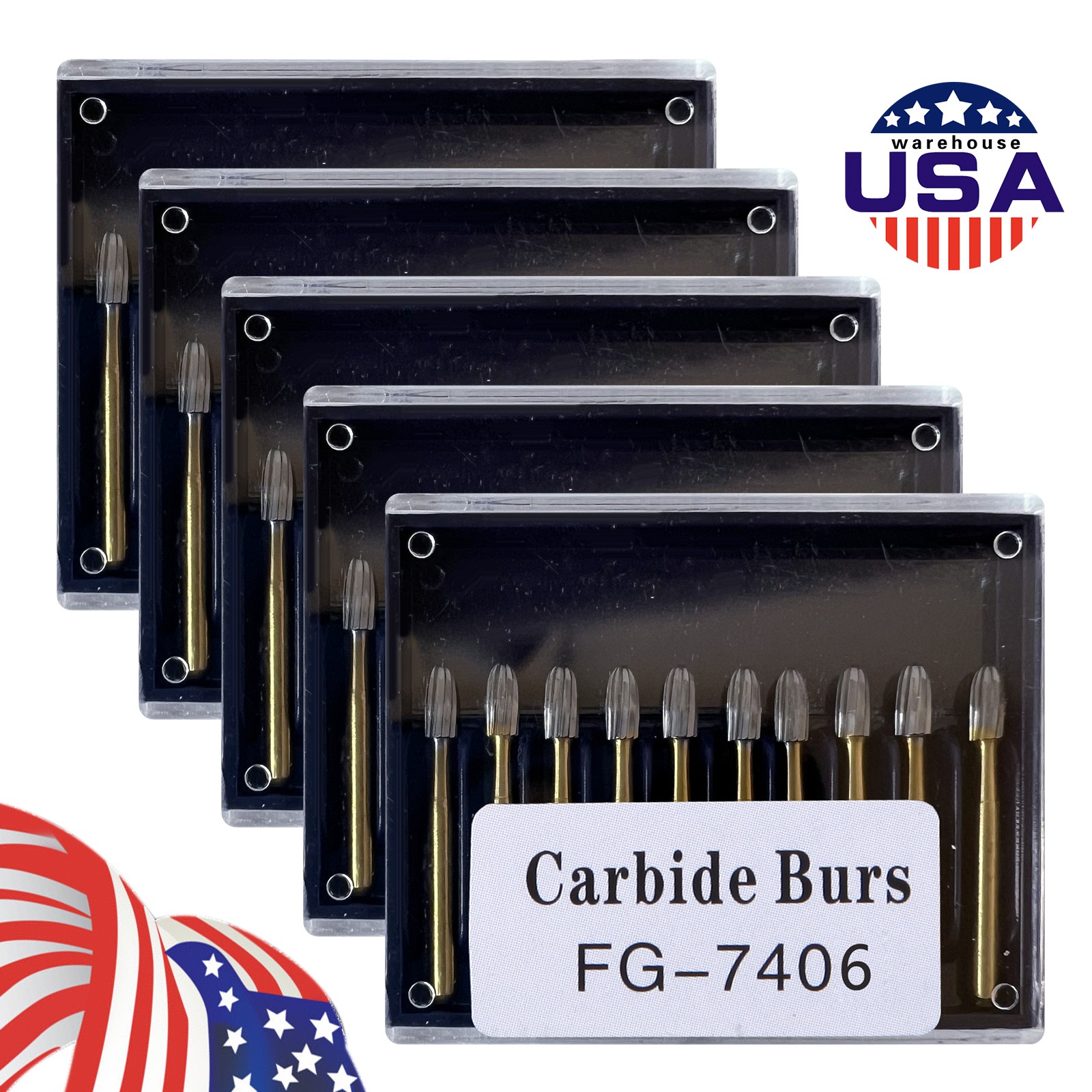 DentalRee FG #7406 12-Blade Egg Shaped Trimming and Finishing Burs, 5 Packs