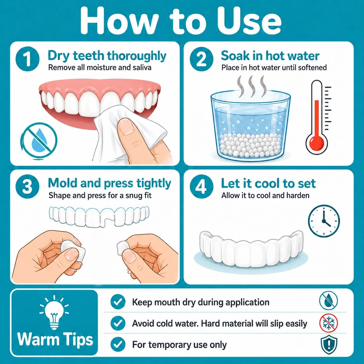 Sukh 10.9oz Moldable False Teeth Beads – Tooth Repair Kit,Repair Small, White