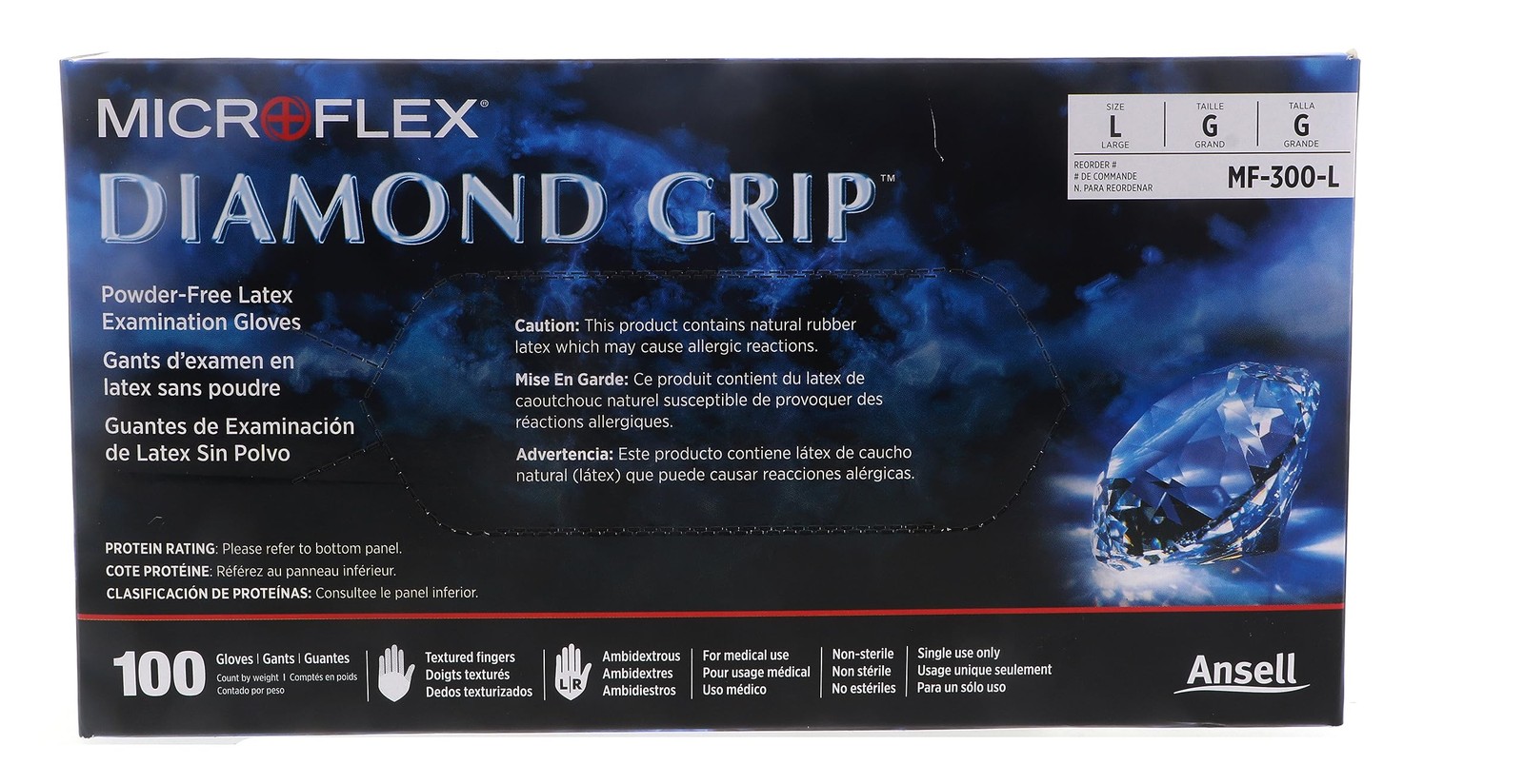 Large Pack of 200 Powder Free Latex Exam Gloves Diamond Grip Textured