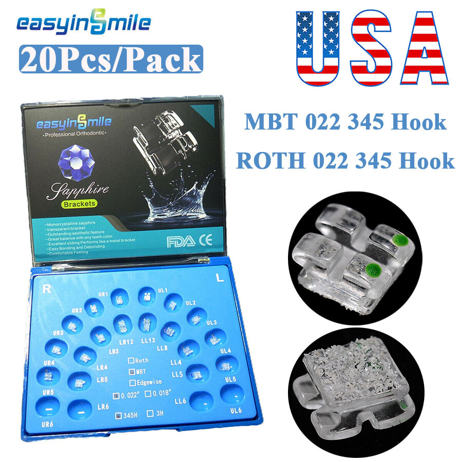 Ortho Monocrystalline Sapphire Dental Ceramic Clear Bracket MBT/ROTH 0.22 20pcs