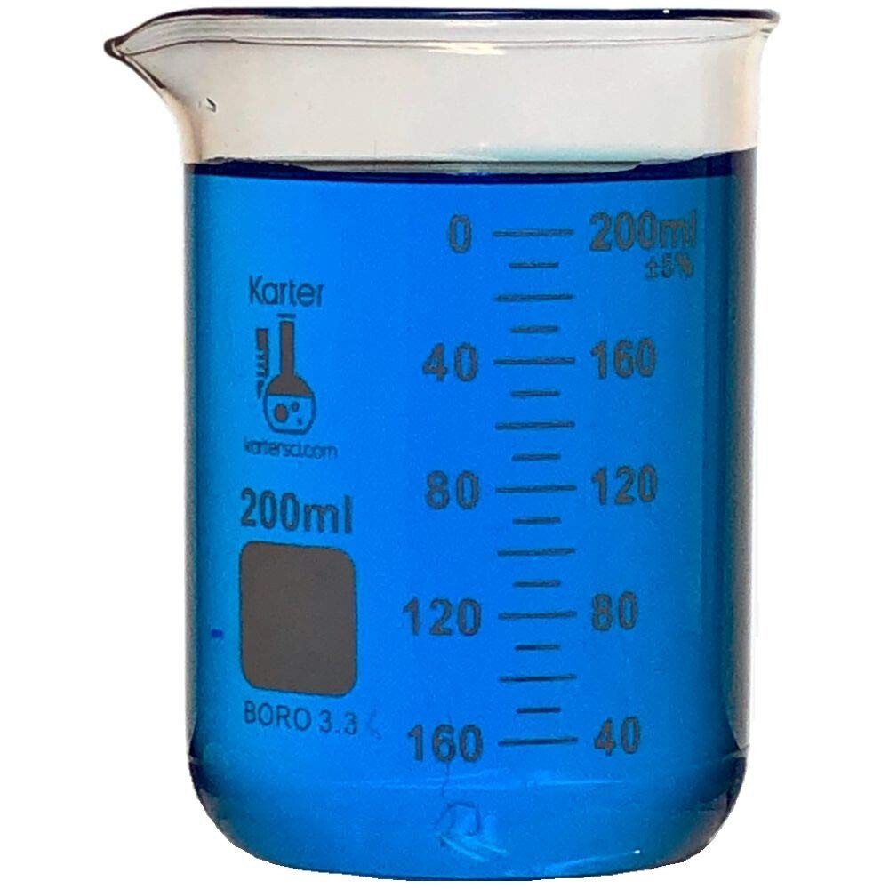 200ml Glass Beaker, Griffin Low Form, Graduated, Karter Sci 232Q6 (Pack 6)