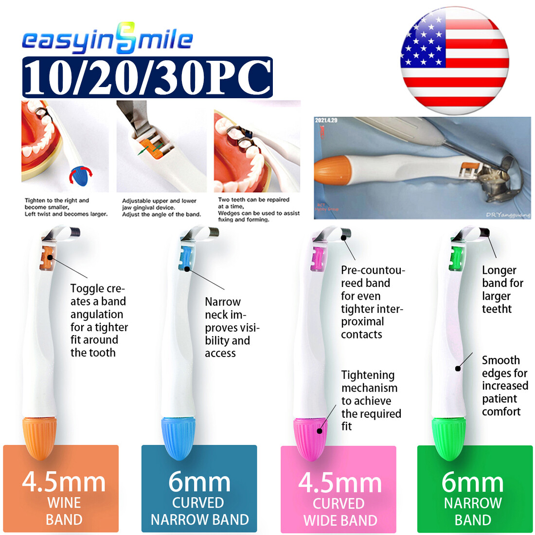 Adjust Dental Pro Matrix Bands Molar/Premolar Teeth Repair Fill Tool 10/20/30Pcs