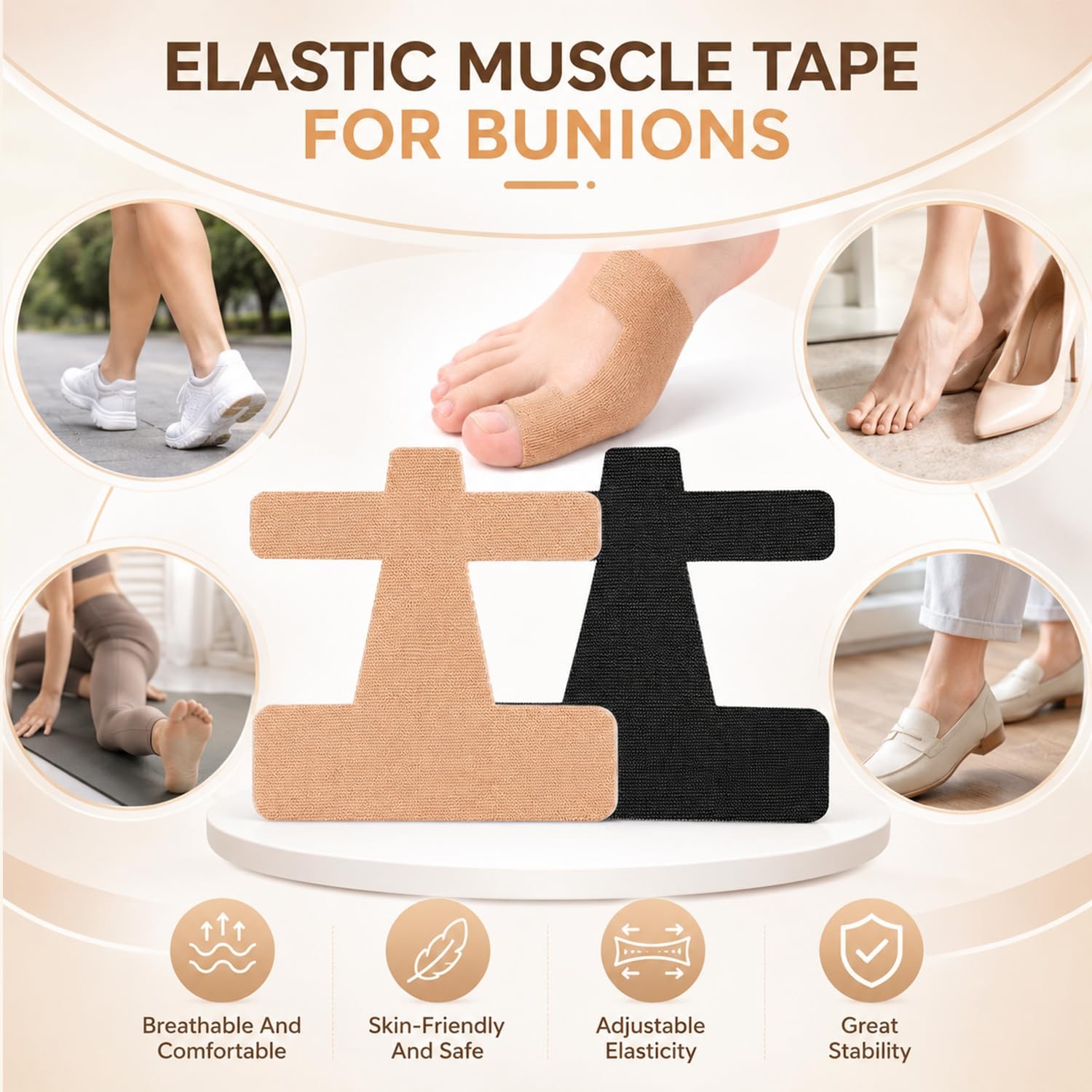 40 Pcs Pre-Cut Bunion Corrector Kinesiology Tape, Elastic 40 Pcs, Skin