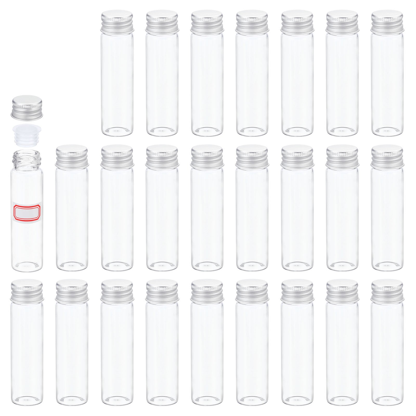 25PCS 20ml Clear Glass Vials Small Liquid Sample Vial Leak-Proof Bottles