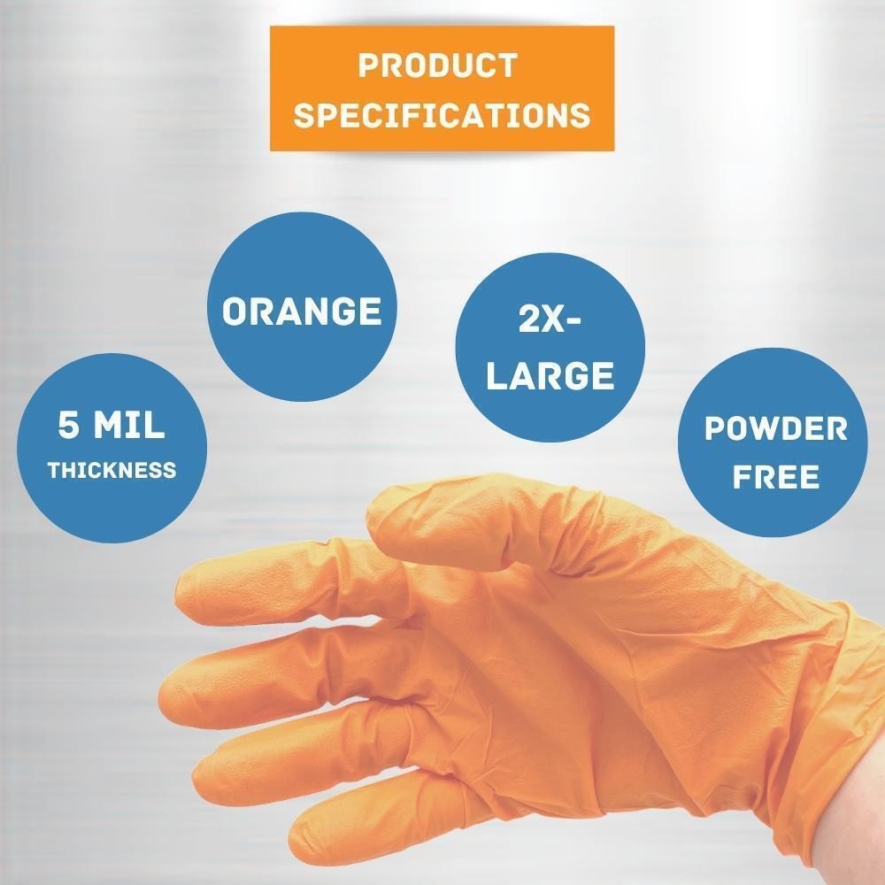 2XL 5 Mil Full Textured Orange Nitrile Powder Free Disposable Gloves 36000 Pcs
